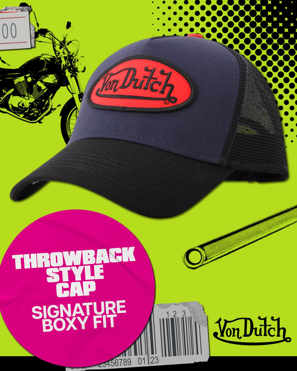 Von Dutch Unisex Trucker Hat - Curved Bill Mesh Back Retro Classic Colorblock Snapback Baseball Cap for Men and Women