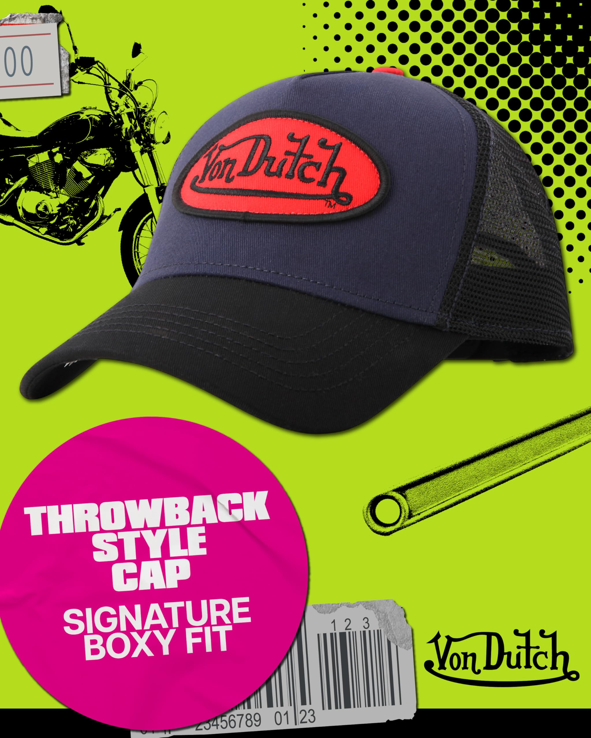 Von Dutch Unisex Trucker Hat - Curved Bill Mesh Back Retro Classic Colorblock Snapback Baseball Cap for Men and Women