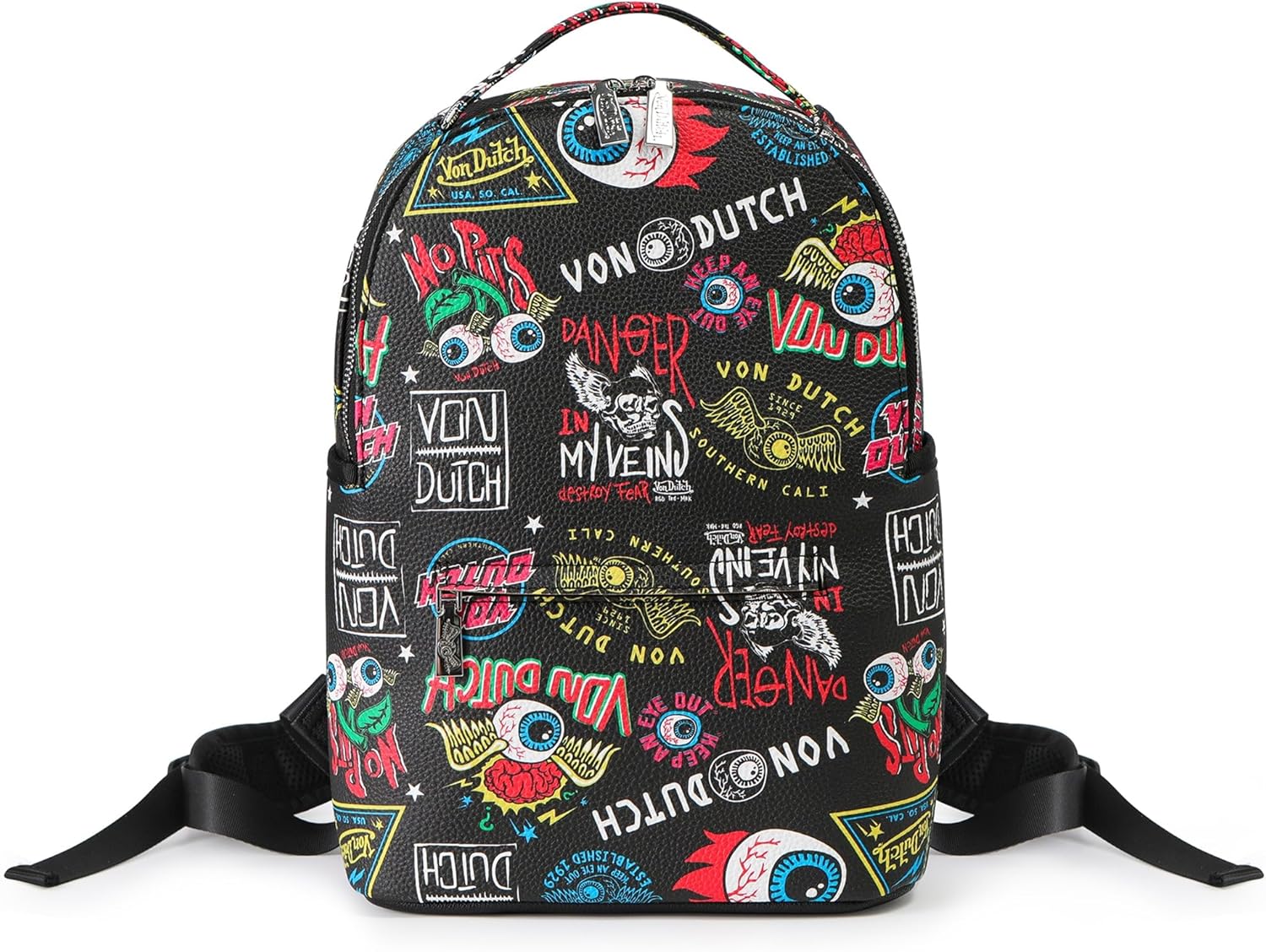 Von Dutch Small Backpack – Stylish Multi?Purpose Backpack with Front Zip Pocket, Adjustable Straps, and Durable Design (Black Jax)