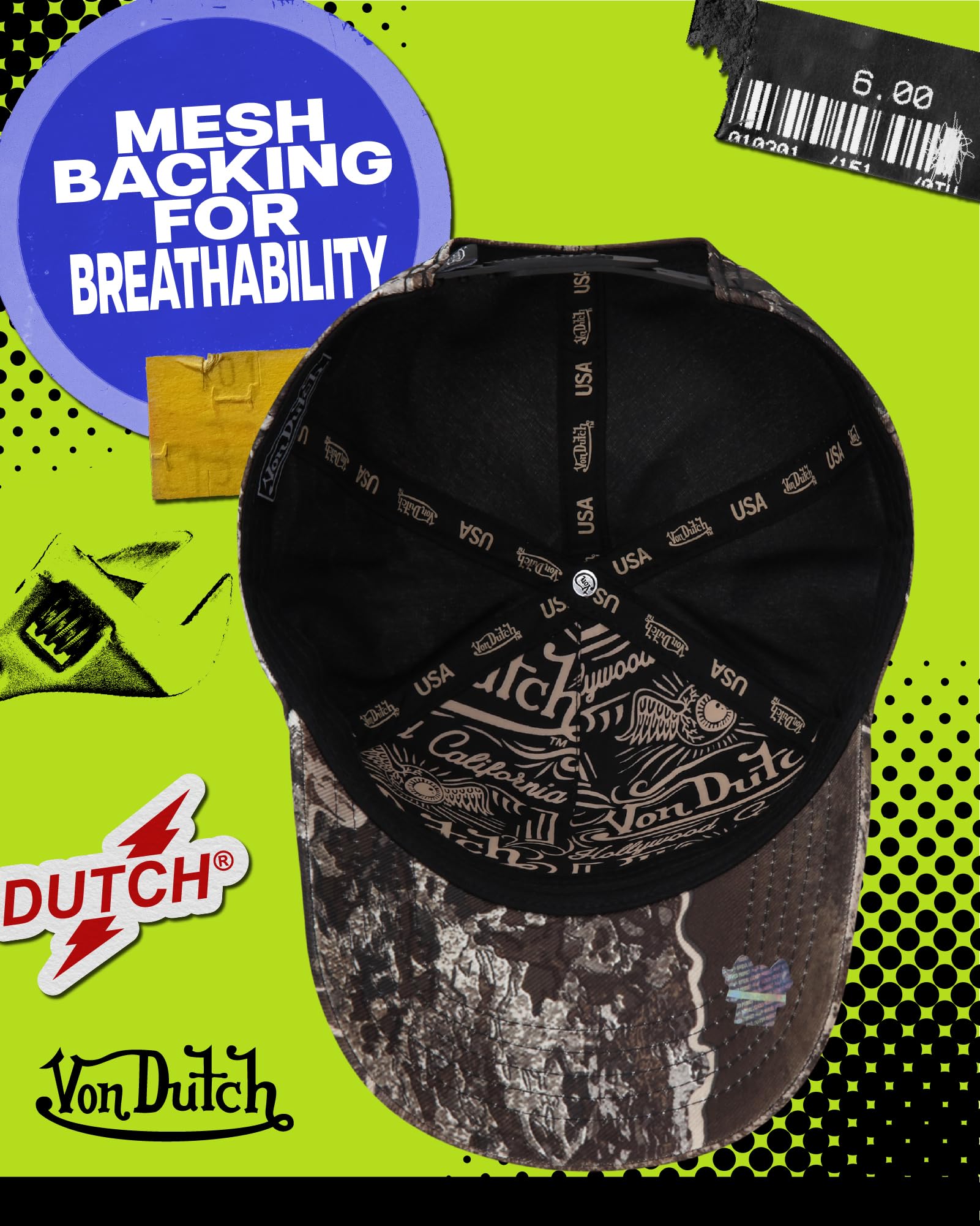 Von Dutch Mens & Womens Trucker Hat - Adjustable Snapback Curved Brim Realtree Camo Hunting Baseball Cap for Men and Women, Size One Size, Realtree Brown Logo