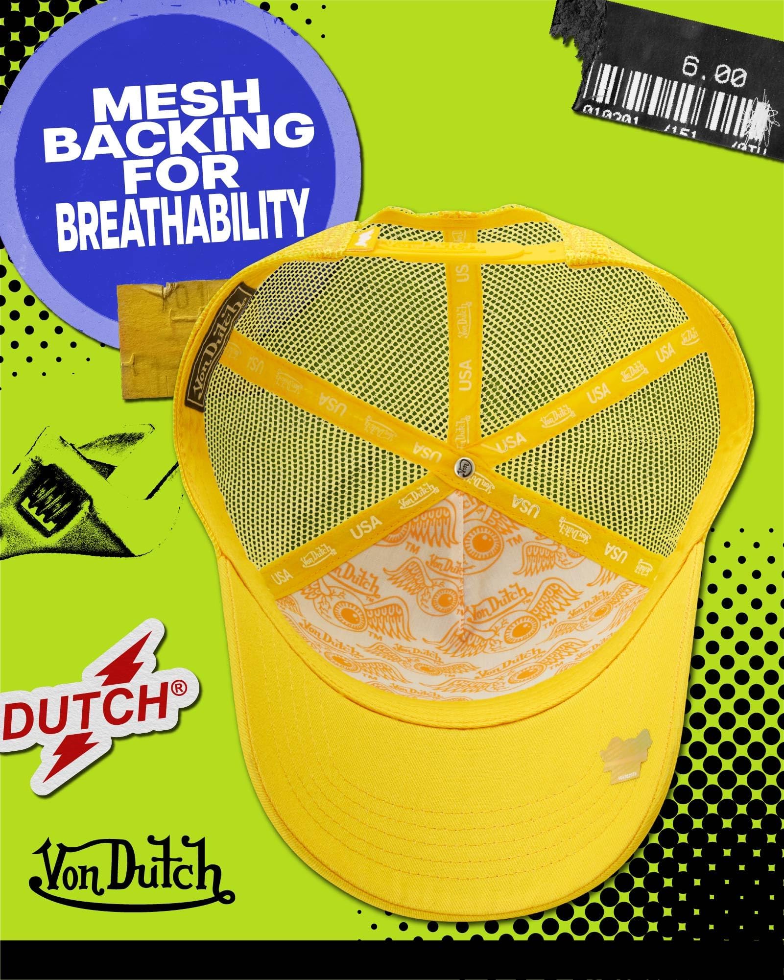 Von Dutch Unisex Trucker Hat - Retro Classic Solid Color Mesh Back Snapback Baseball Cap for Men & Women, Size One Size, Lemon Yellow