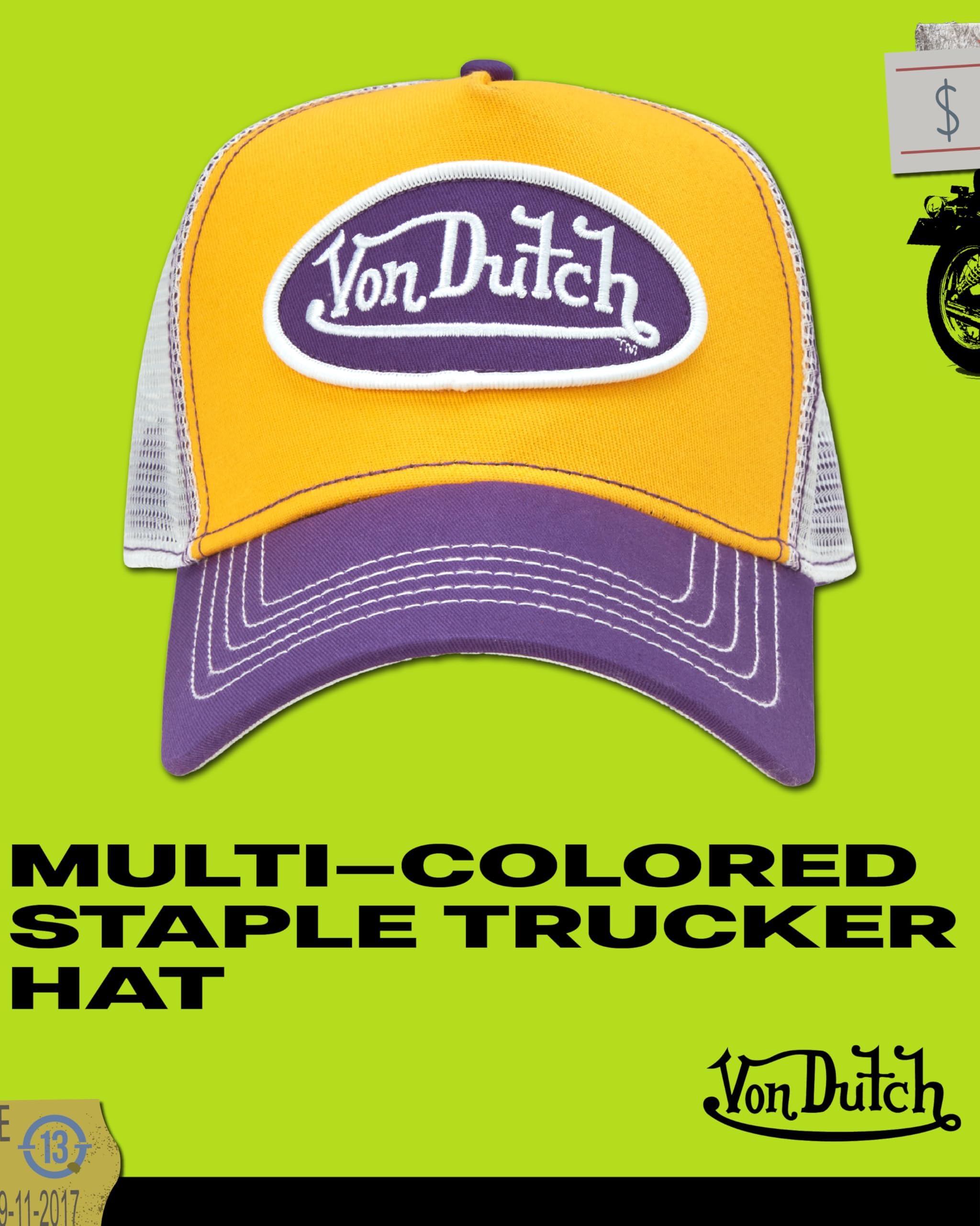 Von Dutch Unisex Trucker Hat - Curved Bill Mesh Back Retro Classic Colorblock Snapback Baseball Cap for Men and Women