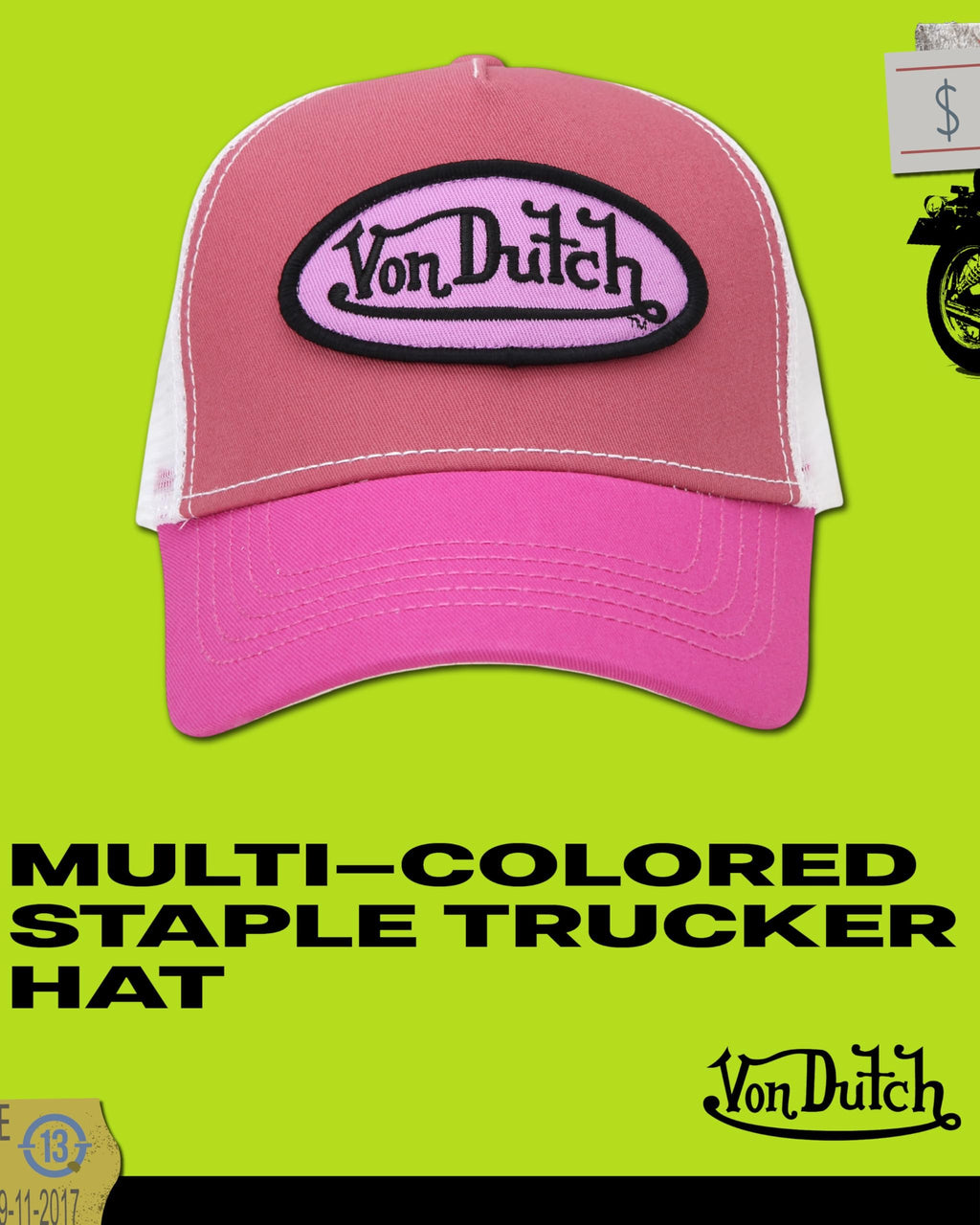 Von Dutch Unisex Trucker Hat - Curved Bill Mesh Back Retro Classic Colorblock Snapback Baseball Cap for Men and Women