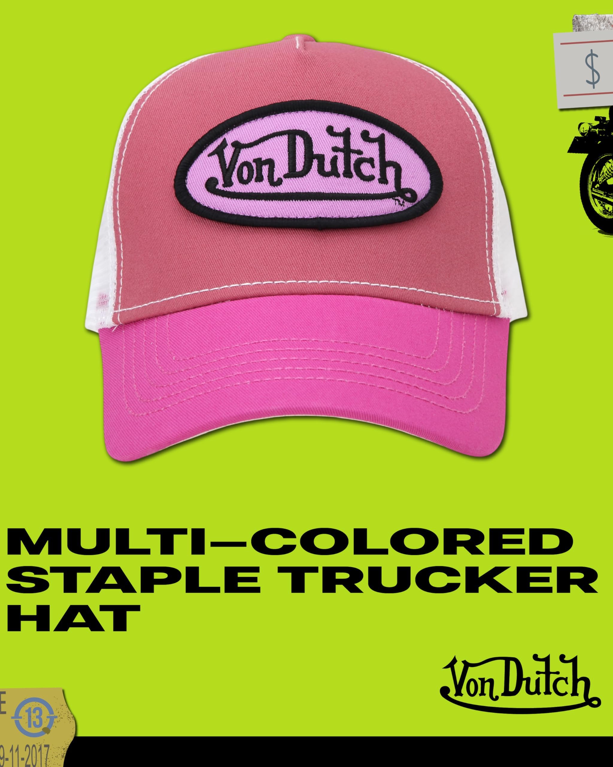 Von Dutch Unisex Trucker Hat - Curved Bill Mesh Back Retro Classic Colorblock Snapback Baseball Cap for Men and Women