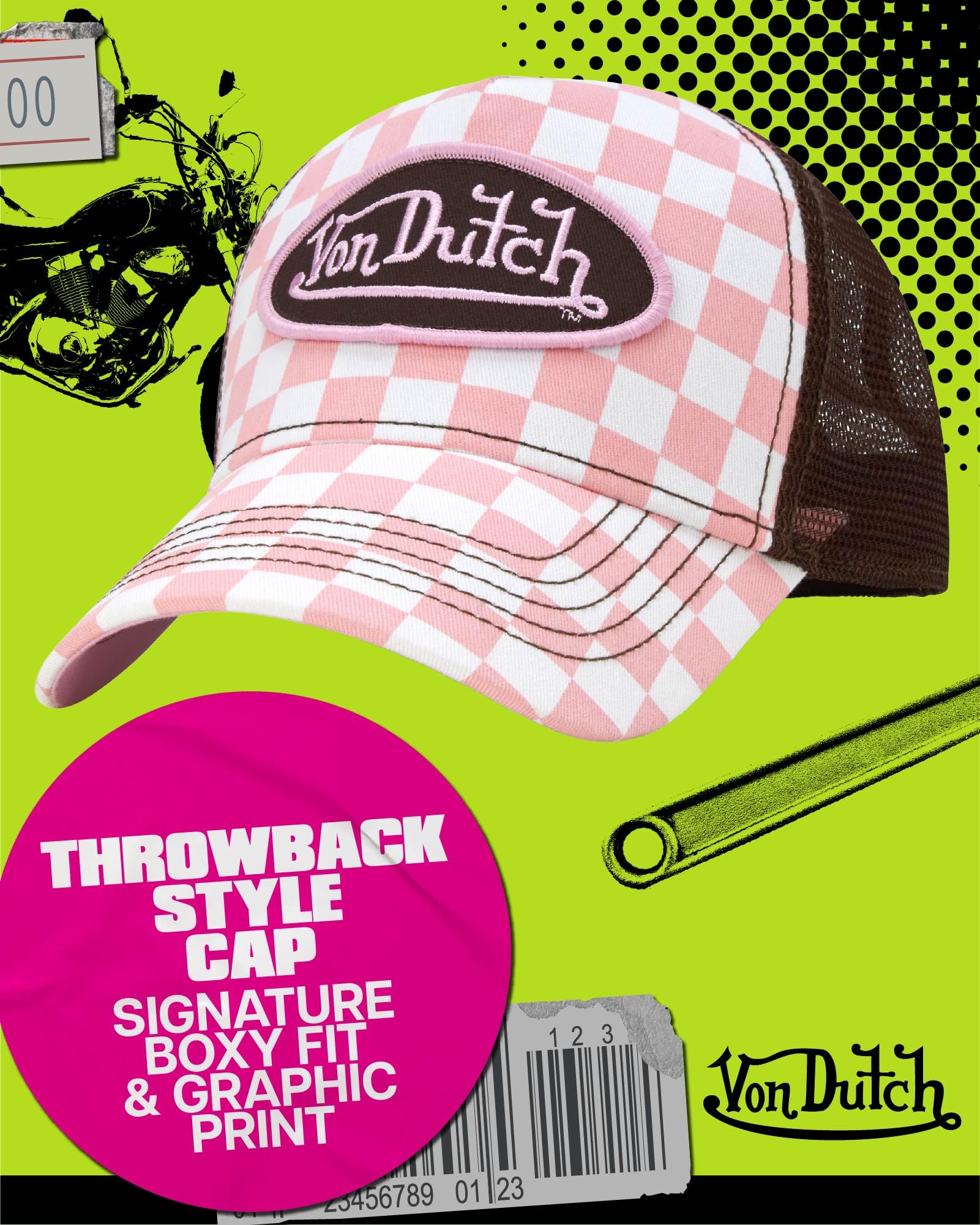 Von Dutch Monogram Trucker Cap - Retro Snapback Cap for Men and Women - Adjustable Snap Fit Panel, Mesh Rear, Curved Bill