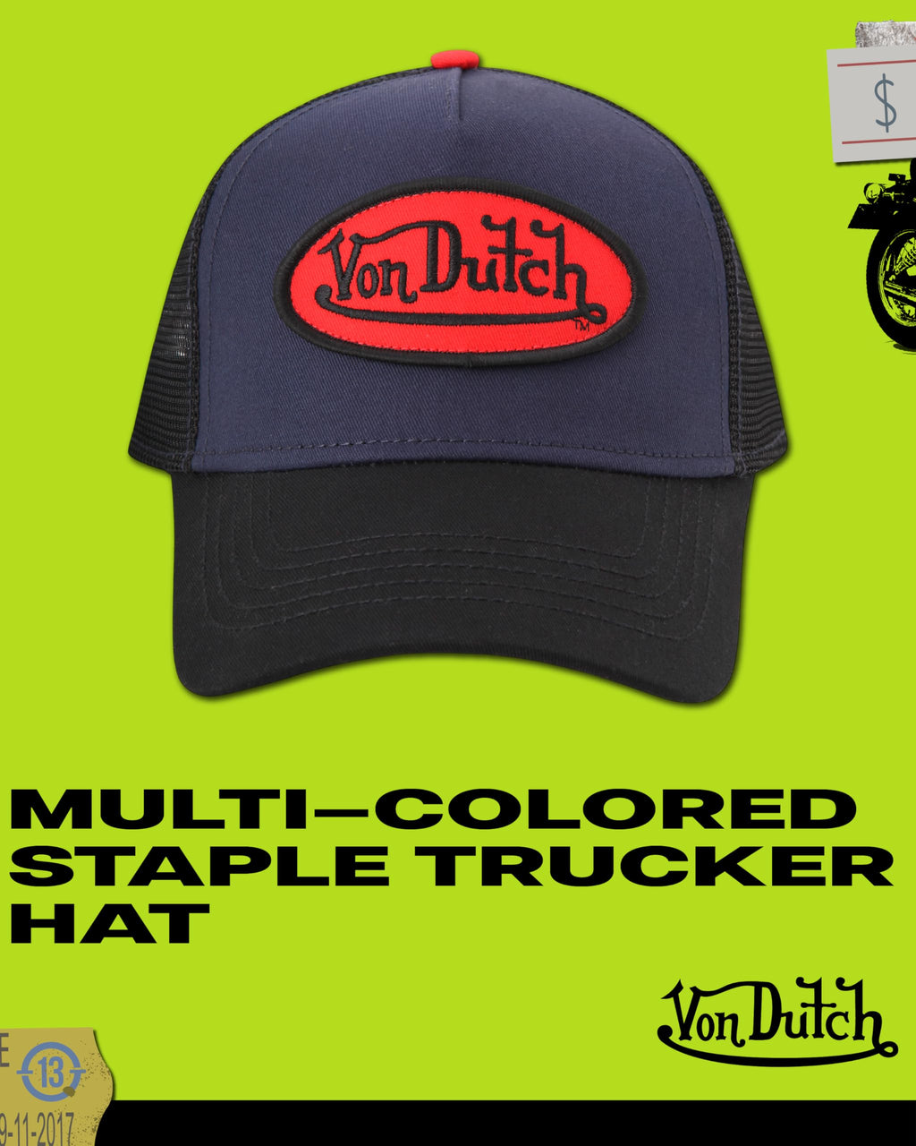 Von Dutch Unisex Trucker Hat - Curved Bill Mesh Back Retro Classic Colorblock Snapback Baseball Cap for Men and Women