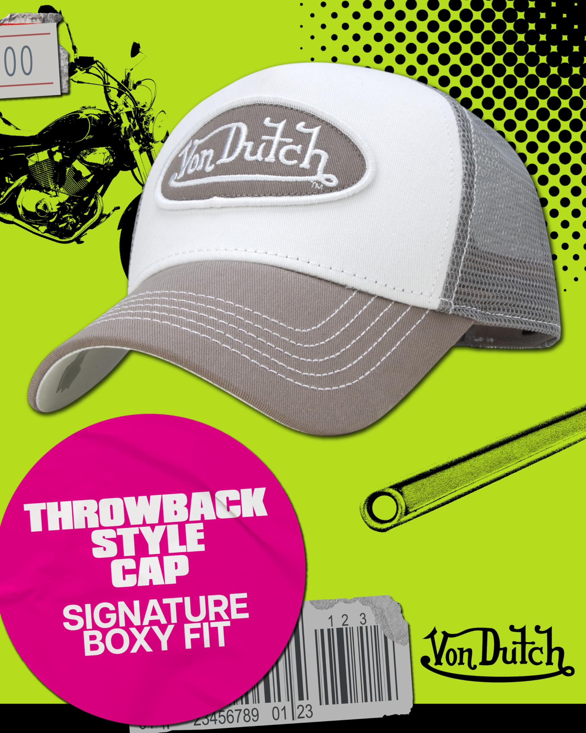 Von Dutch Unisex Trucker Hat - Curved Bill Mesh Back Retro Classic Colorblock Snapback Baseball Cap for Men and Women