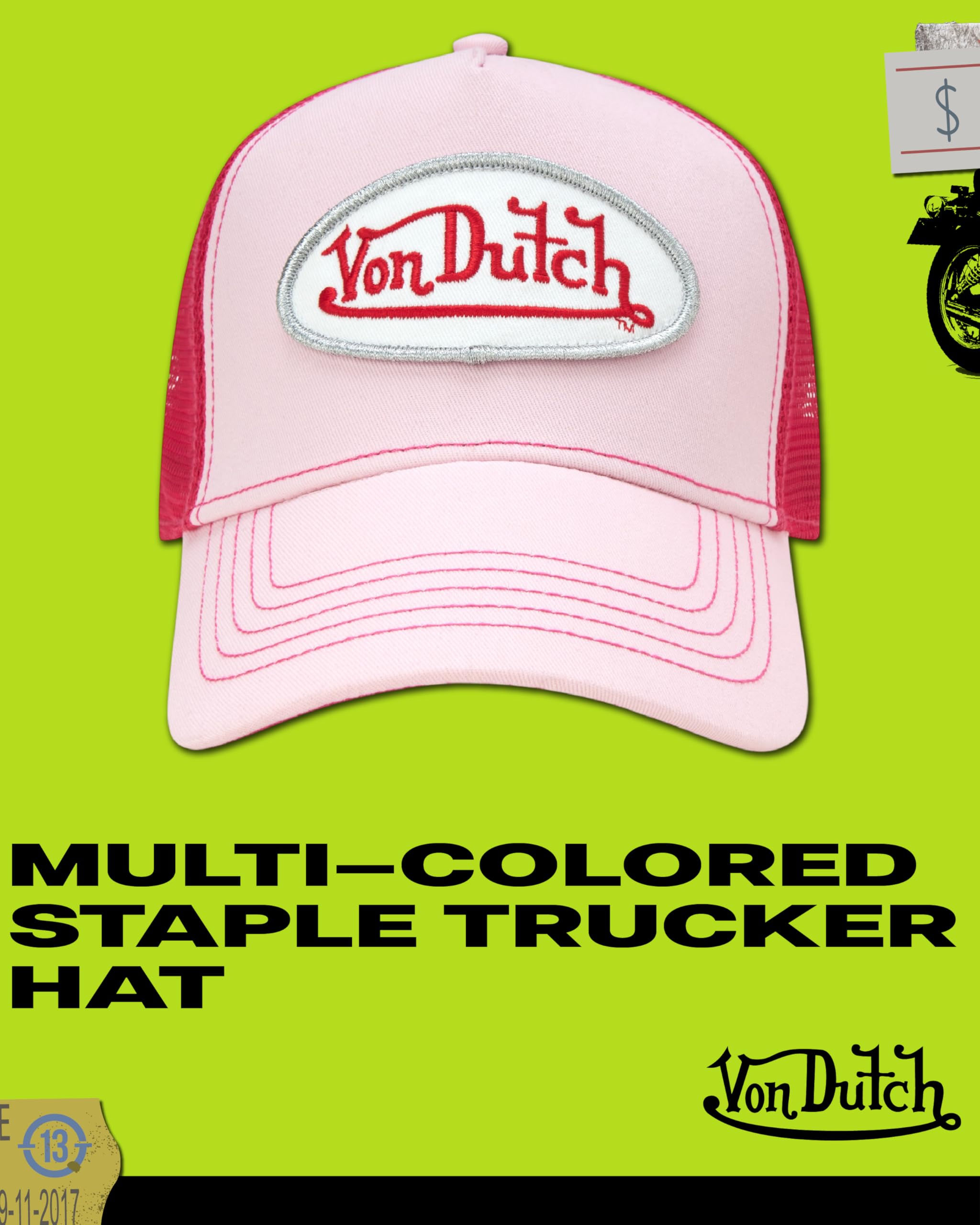 Von Dutch Unisex Trucker Hat - Curved Bill Mesh Back Retro Classic Colorblock Snapback Baseball Cap for Men and Women