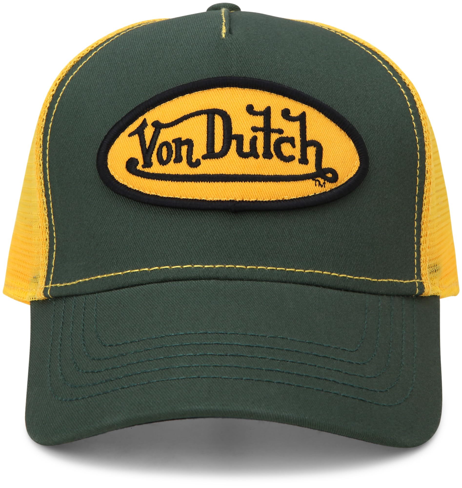 Von Dutch Unisex Trucker Hat - Curved Bill Mesh Back Retro Classic Colorblock Snapback Baseball Cap for Men and Women