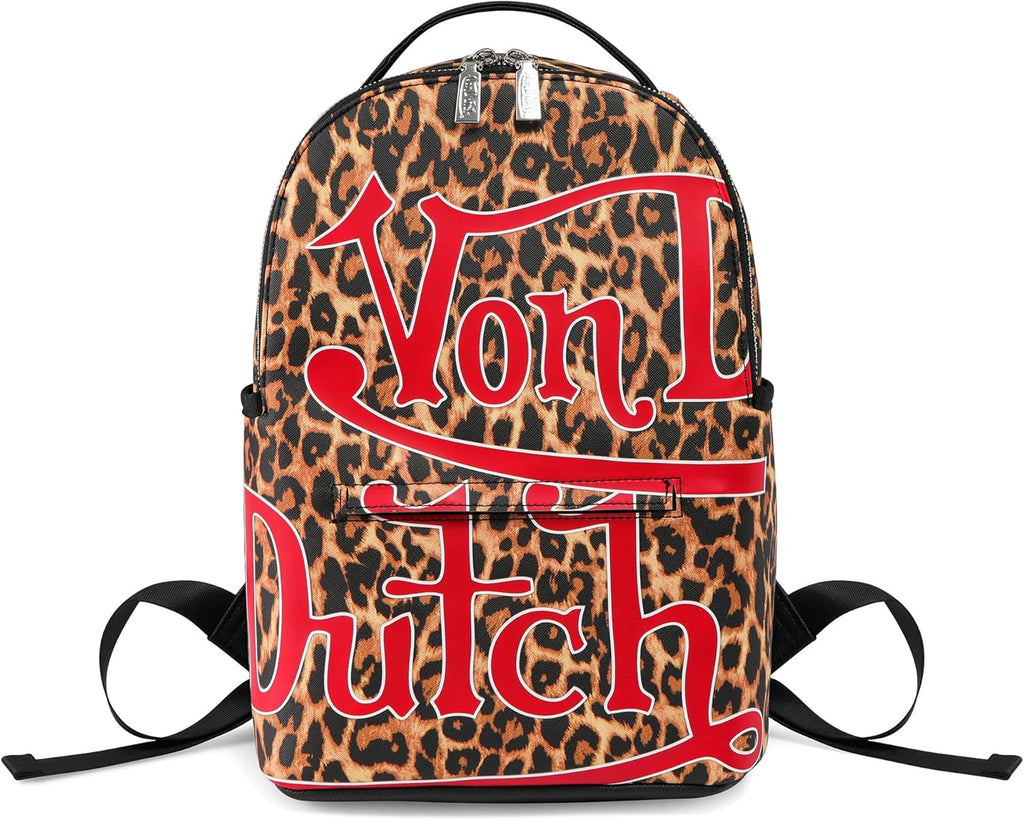Von Dutch Large Backpack – Stylish Multi?Purpose Backpack with Front Zip Pocket, Adjustable Straps, and Durable Design (Cheetah Print)
