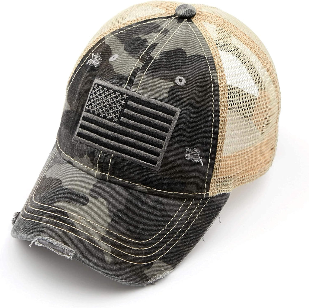 Funky Junque Trucker Hat for Women - Distressed Western Camo Baseball Cap, Mesh Adjustable Trendy