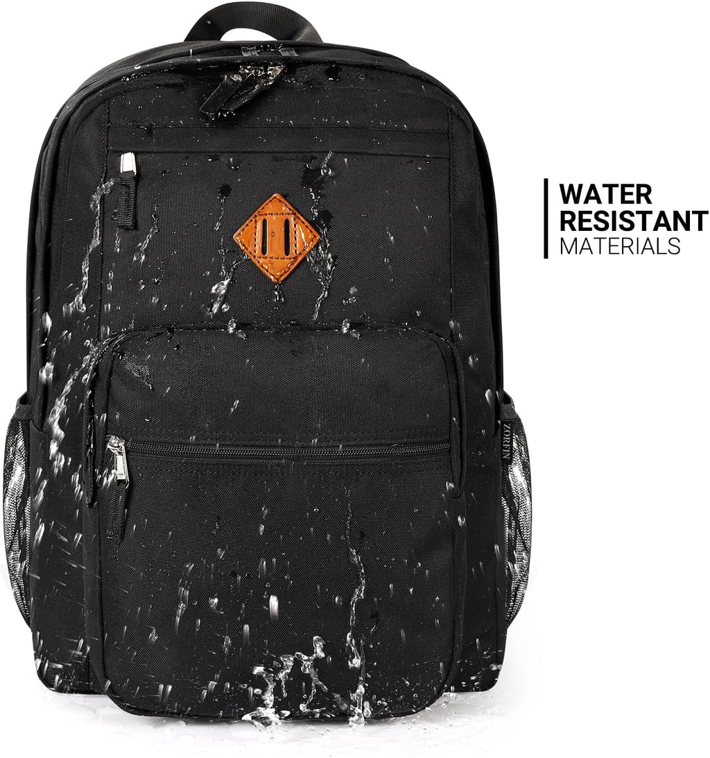 ZORFIN 26L Black Backpack for College, and Travel: Water Resistant Bookbag