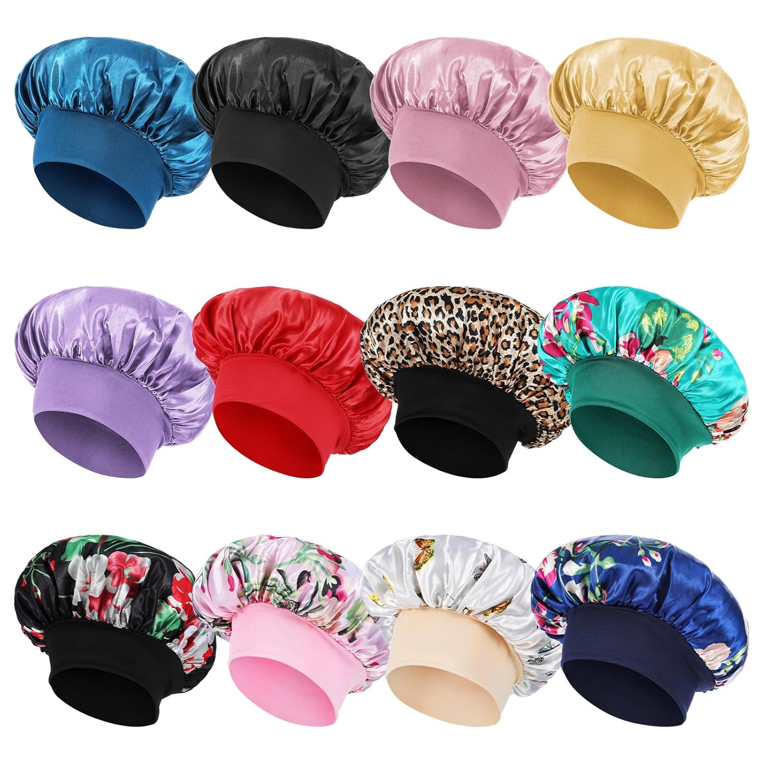 12pcs Large Satin Bonnets for Sleeping, Silky Hair Bonnet for Black Women Braid Curly Hair