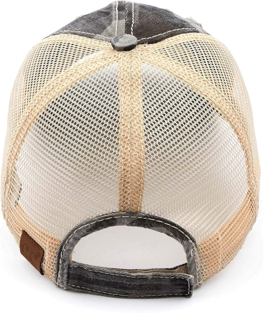Funky Junque Trucker Hat for Women - Distressed Western Camo Baseball Cap, Mesh Adjustable Trendy