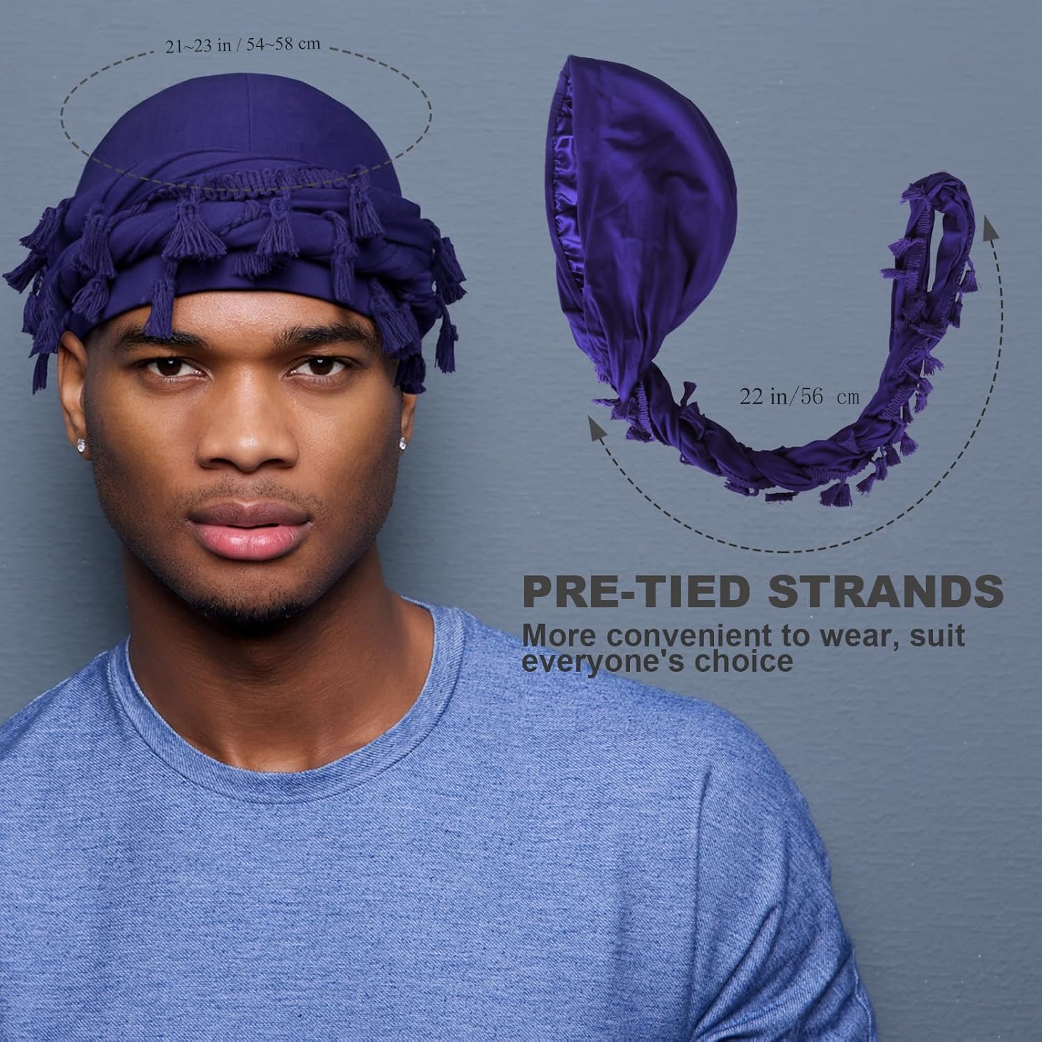 6 Pack Satin Lined Turban for Men, Silky Pre-Tied Head Wraps – Hair Protection Sleep Cap for Waves, Braids