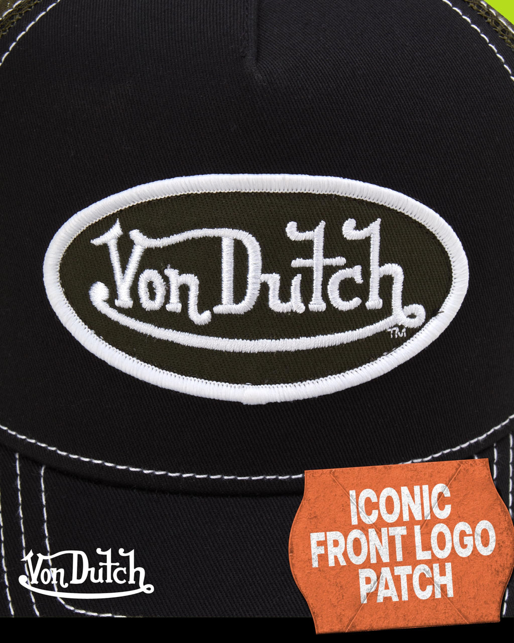 Von Dutch Unisex Trucker Hat - Curved Bill Mesh Back Retro Classic Colorblock Snapback Baseball Cap for Men and Women