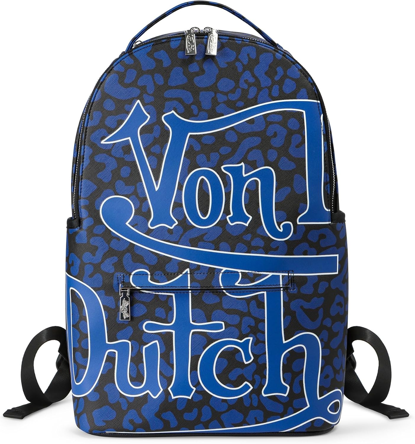 Von Dutch Medium Backpack – Stylish Multi?Purpose Backpack with Front Zip Pocket, Adjustable Straps, and Durable Design (Blue Cheetah)