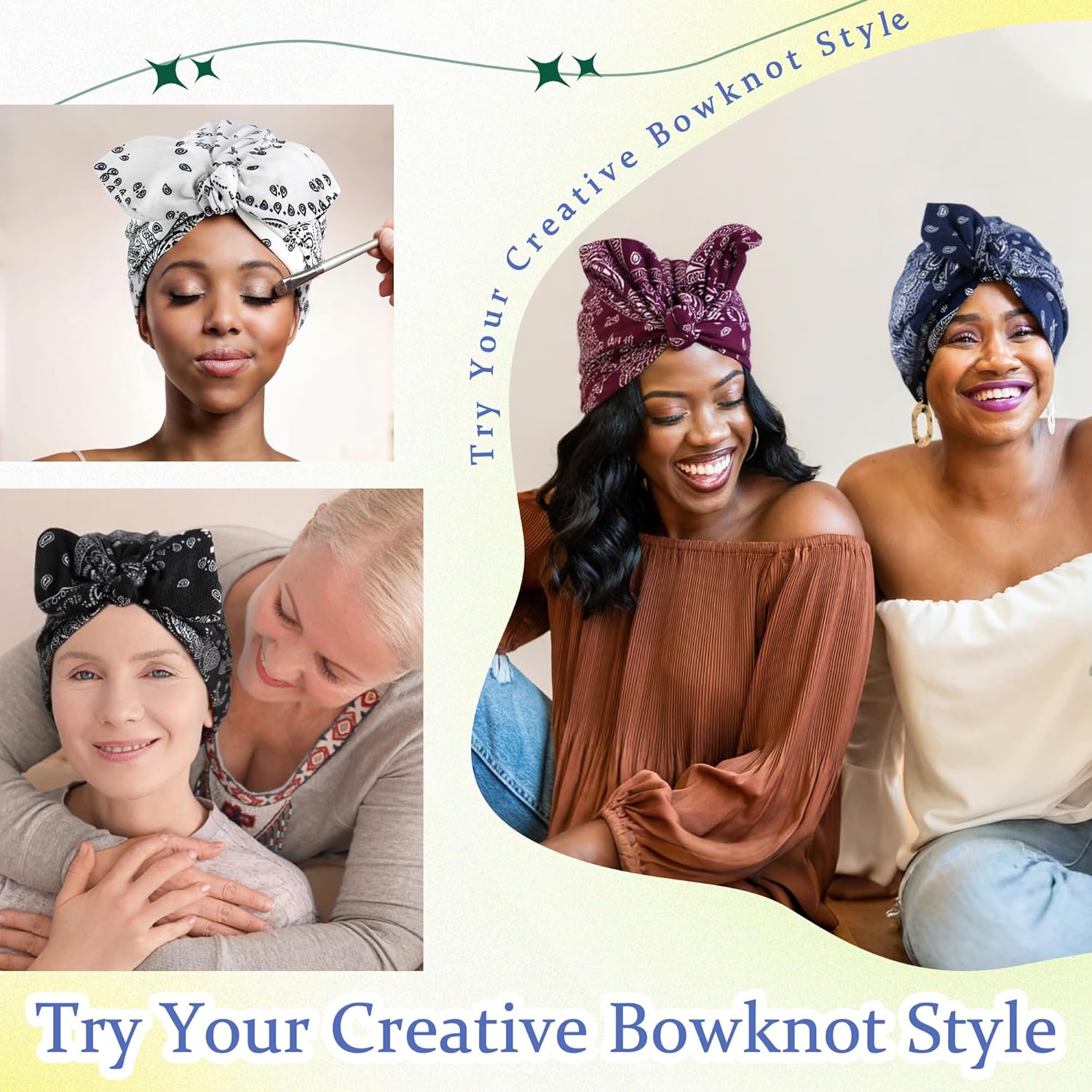 Babalet 3PCS Satin Lined Beanies for Women Pre-Tied Bowknot Chemo Headwear Silky Lined Cotton Sleeping Cap