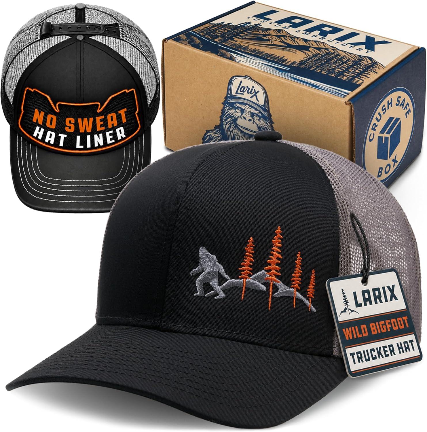 LARIX Trucker Hats - Mens Hats, Mesh Back, Snapback, Value Bundle with Hat Sweat Liner Box