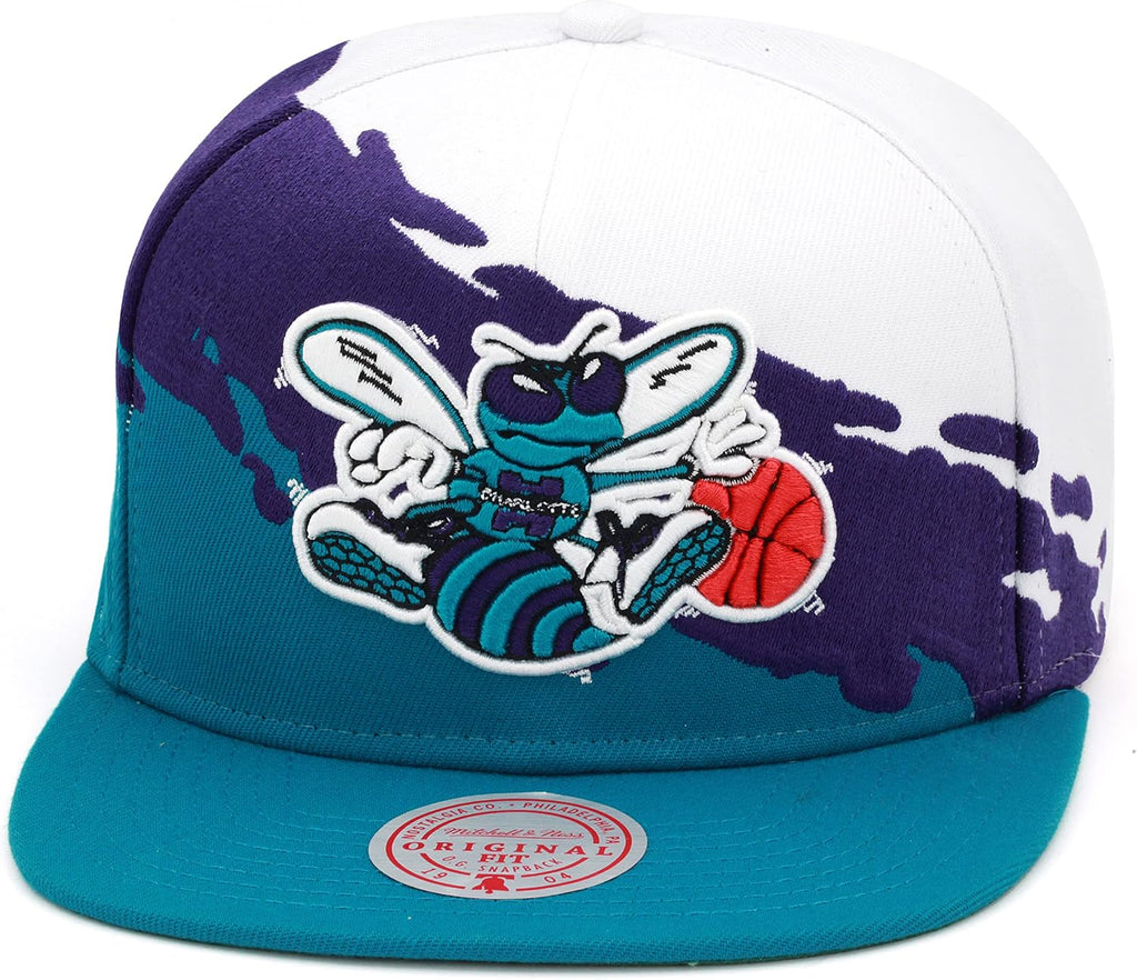 Mitchell & Ness Charlotte Hornets Paintbrush Snapback Hat Adjustable Cap HWC - Teal/Purple/White