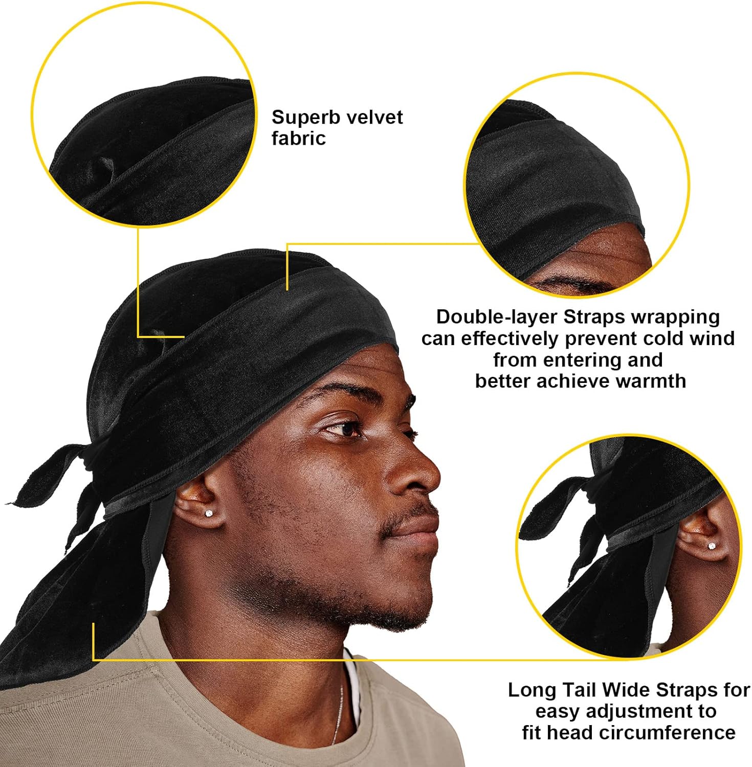 25 Pieces Velvet Durags Set 360 Waves Cap Doo Rag Durags Headwraps with Extra Long Tail Wide Straps 24 Colors with 1 Elastic Wave Cap for Man Woman Multi Color