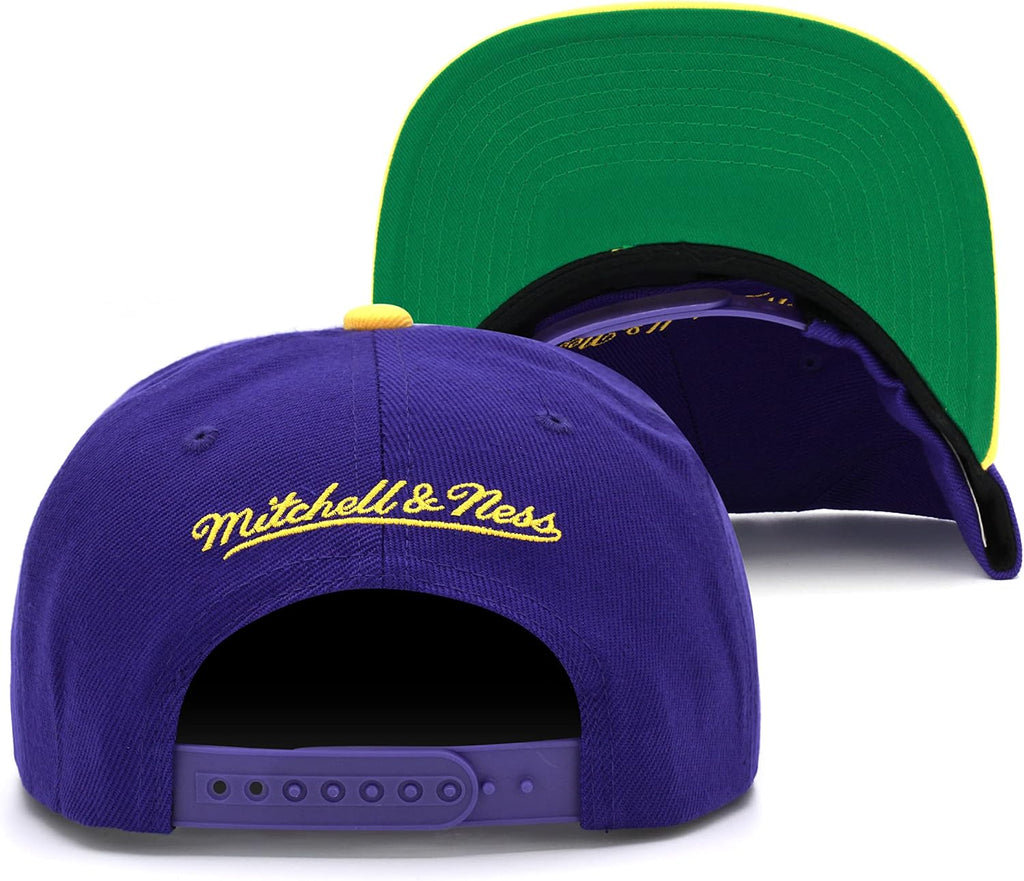 Mitchell & Ness Charlotte (New Orleans) Hornets Core Basic Snapback Hat Adjustable Cap - Purple/Yellow