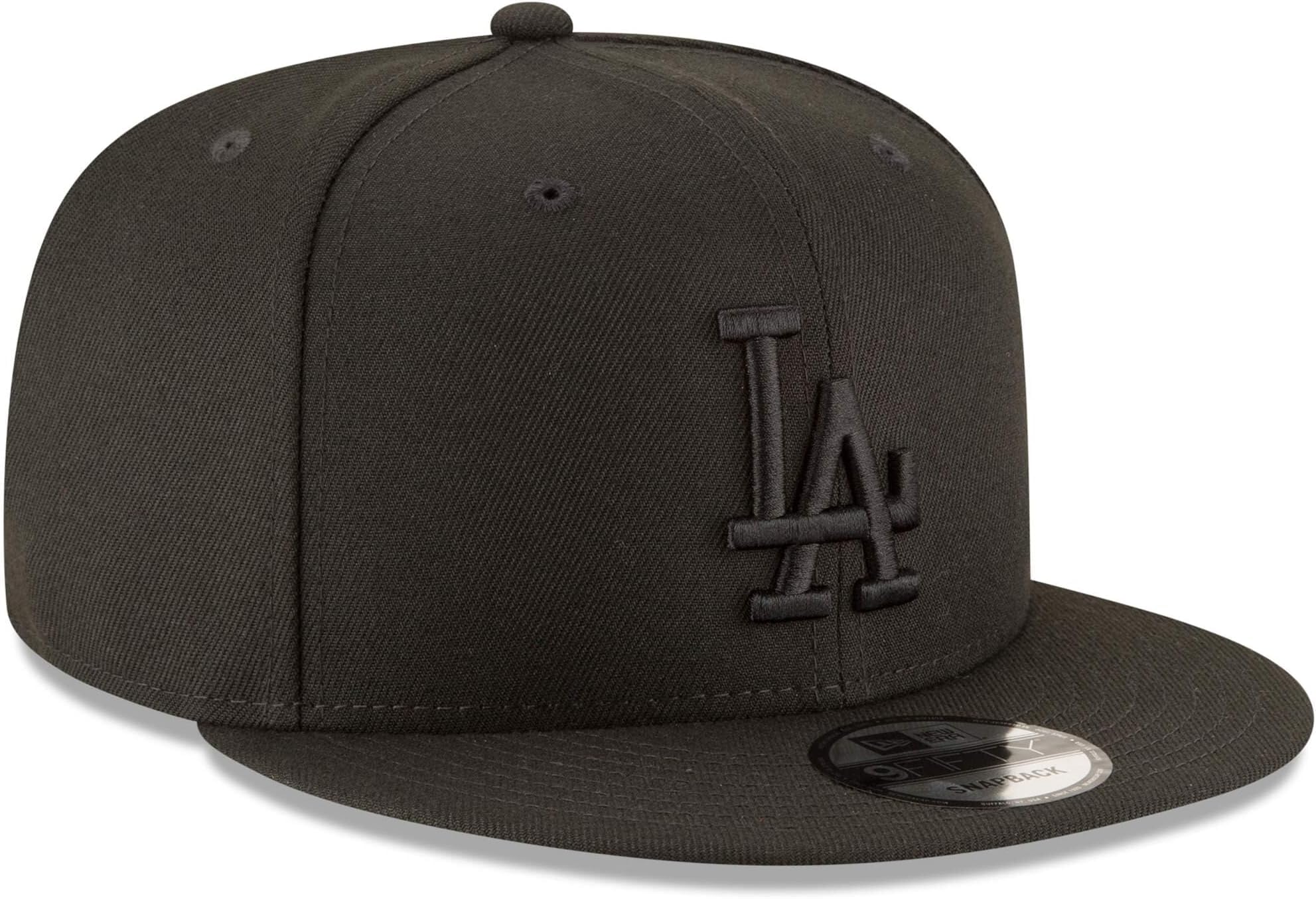 New Era MLB 9FIFTY Black Black Primary Logo Team Adjustable Snapback Hat Cap One Size Fits All - Los Angeles Dodgers Black