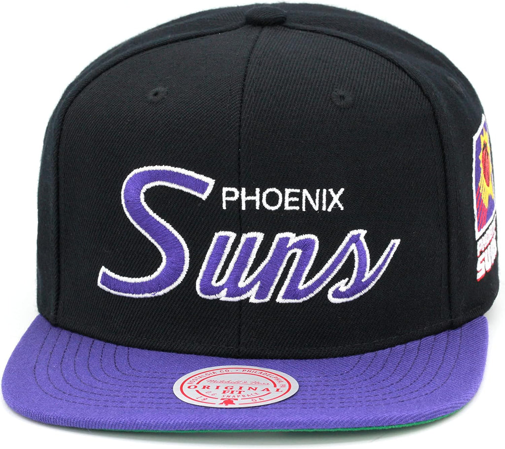 Mitchell & Ness Phoenix Suns Team Script 2.0 Hardwood Classics Snapback Hat Adjustable Cap - Black/Purple