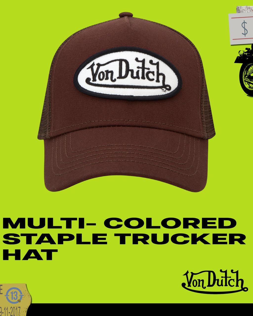 Von Dutch Unisex Trucker Hat - Curved Bill Mesh Back Retro Classic Colorblock Snapback Baseball Cap for Men and Women