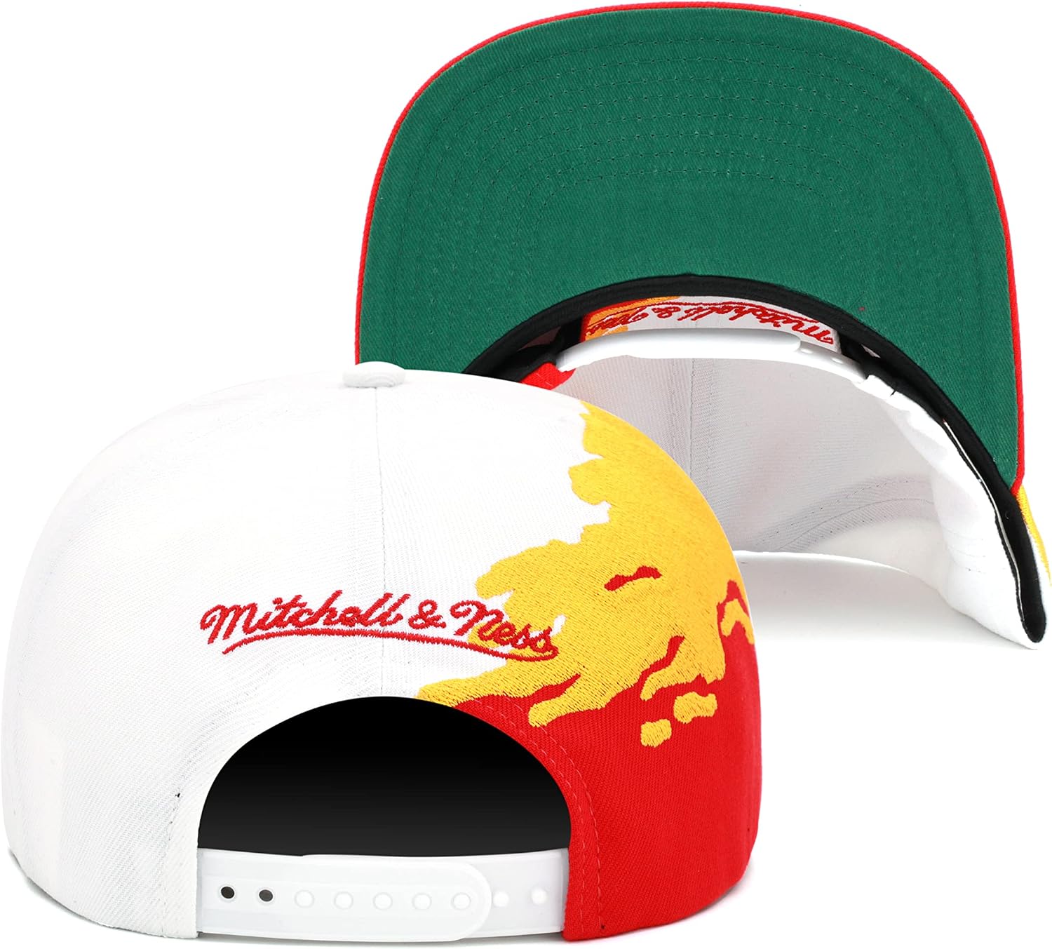 Mitchell & Ness Atlanta Hawks Paintbrush Snapback Hat Adjustable Cap HWC - Red/Yellow/White, One Size