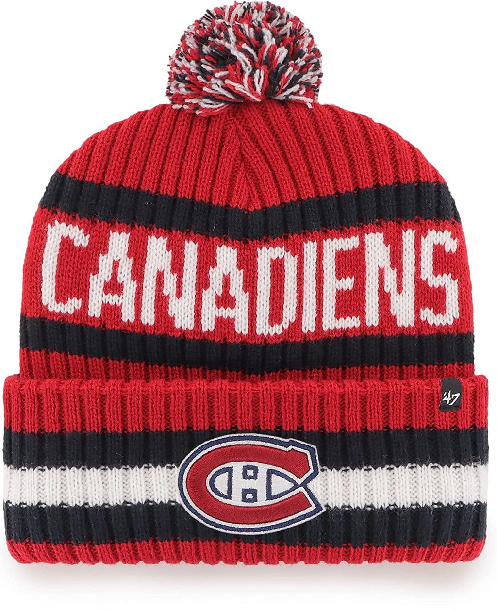 47 NHL Unisex-Adult Team Color Officially Licensed Primary Logo Bering Sport Knit Cuffed Pom Beanie Cold Weather Hat