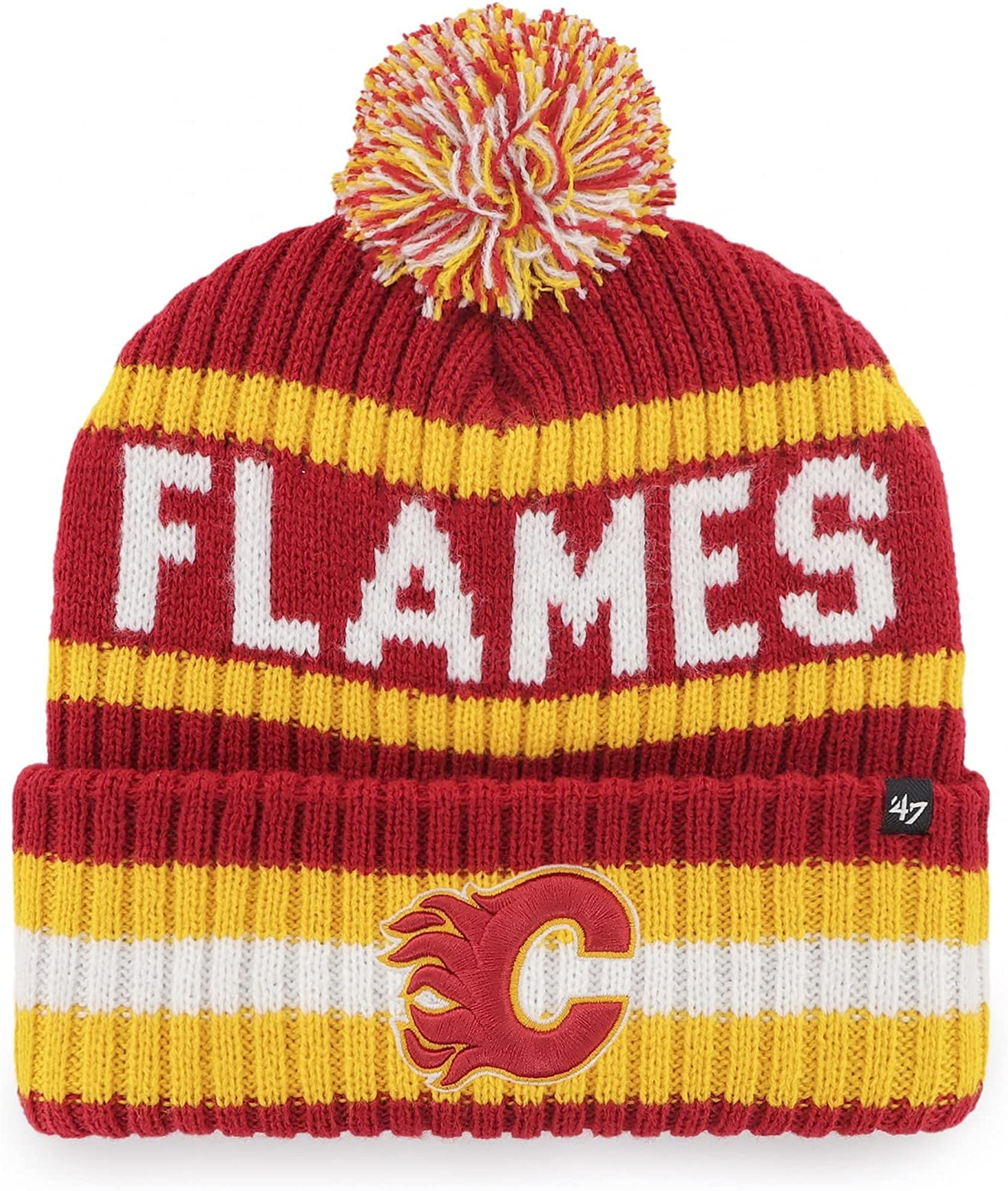47 NHL Unisex-Adult Team Color Officially Licensed Primary Logo Bering Sport Knit Cuffed Pom Beanie Cold Weather Hat