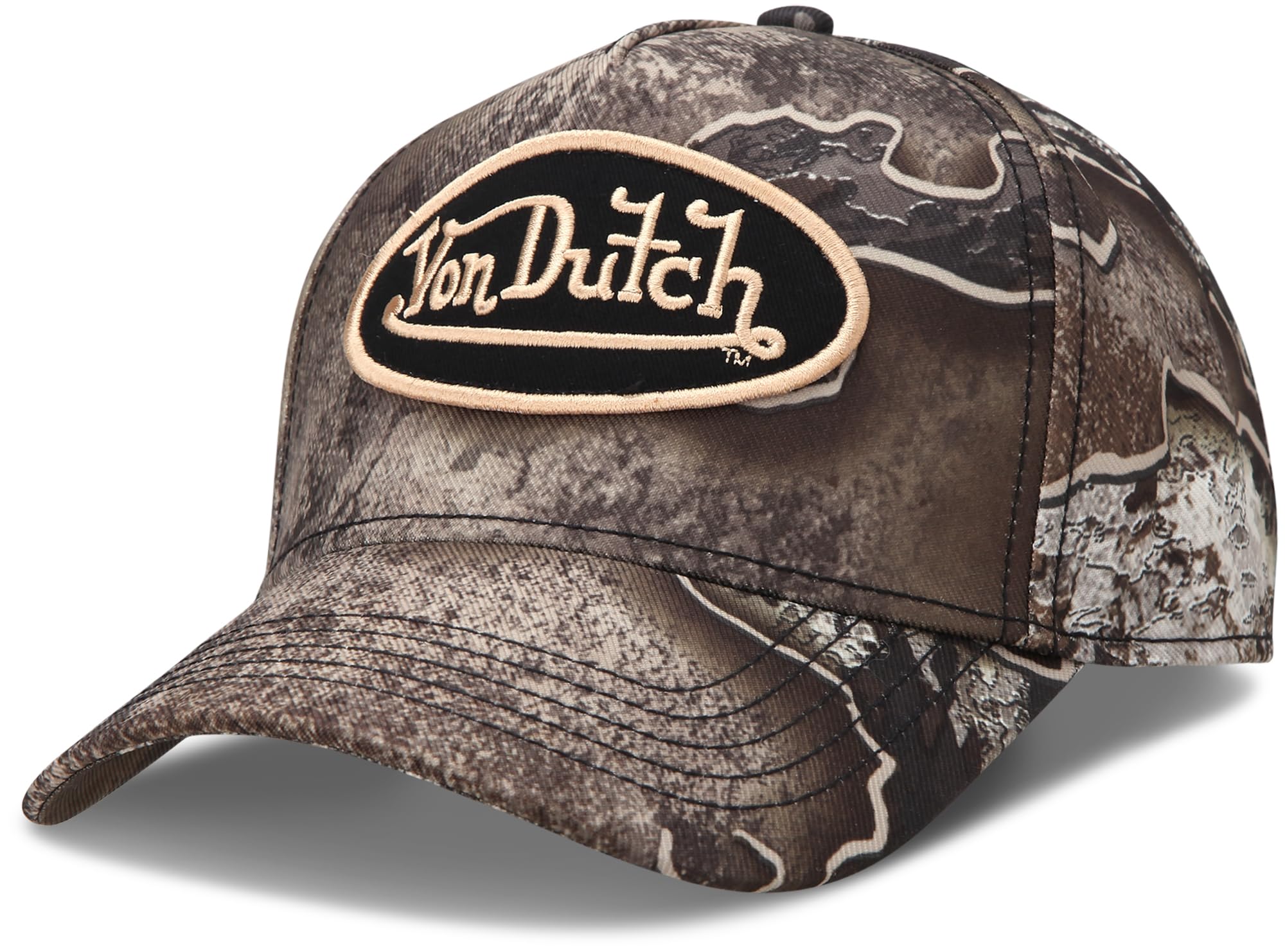 Von Dutch Mens & Womens Trucker Hat - Adjustable Snapback Curved Brim Realtree Camo Hunting Baseball Cap for Men and Women, Size One Size, Realtree Brown Logo