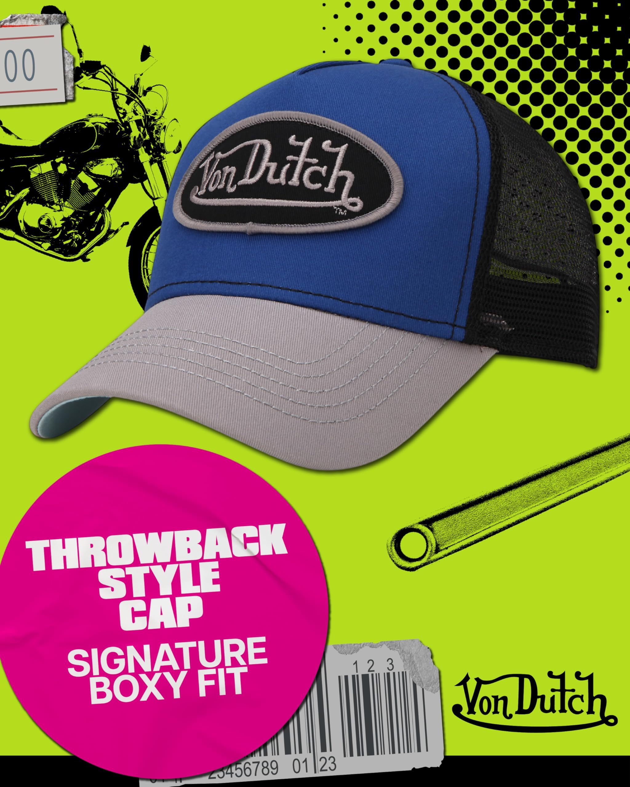 Von Dutch Unisex Trucker Hat - Curved Bill Mesh Back Retro Classic Colorblock Snapback Baseball Cap for Men and Women