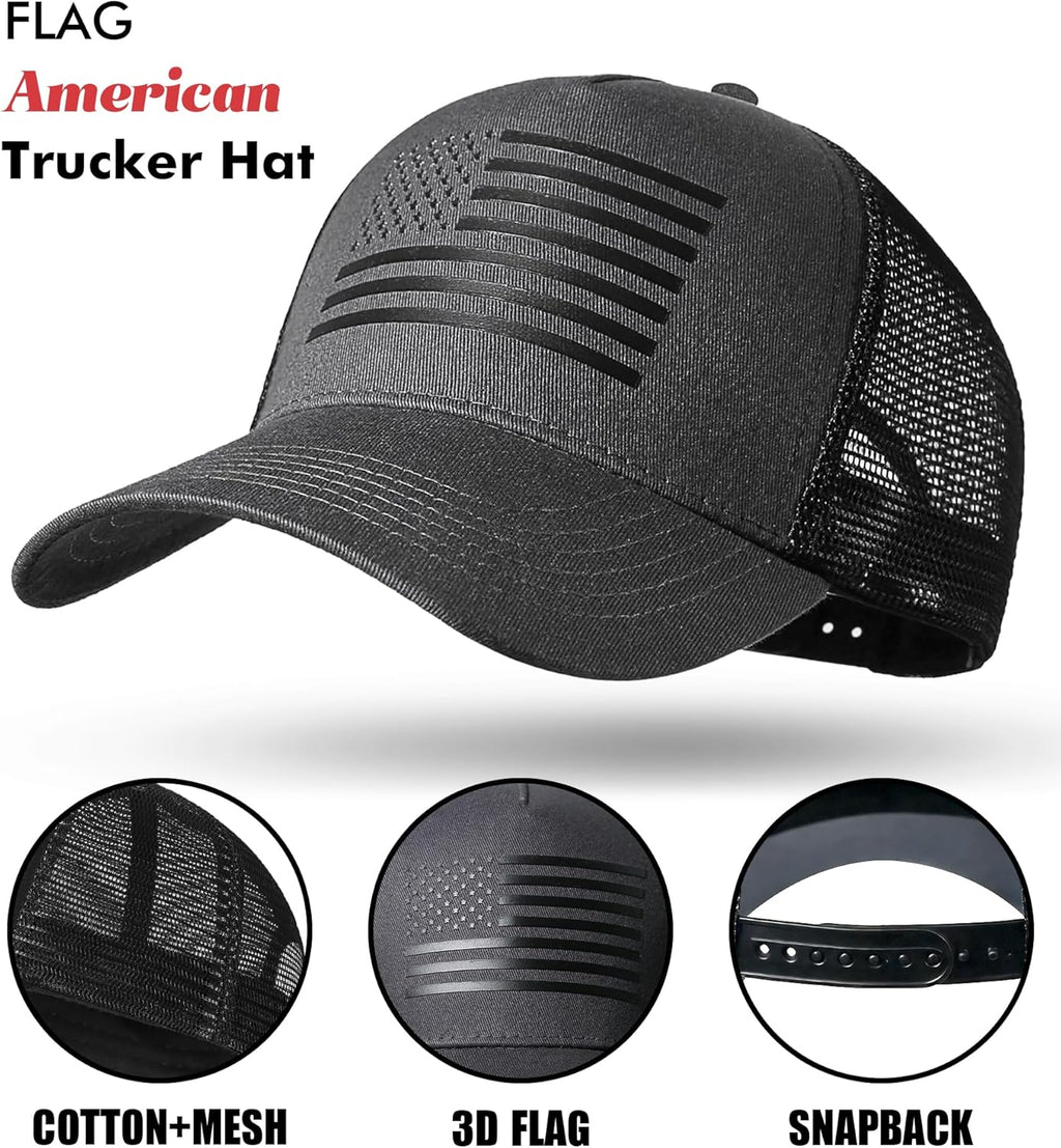 American Flag Trucker Hat,USA Hat for Men Women Snapback Baseball Cap Adjustable Breathable Mesh Side Durable Hats