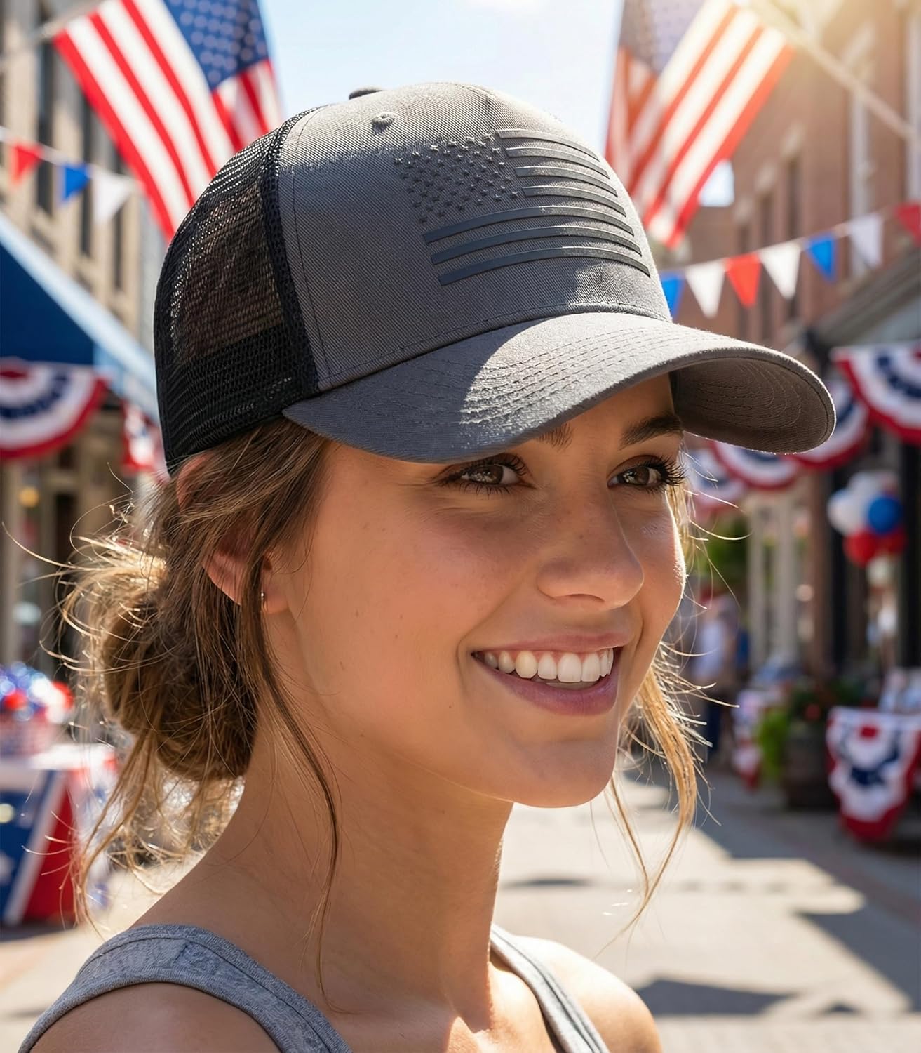 American Flag Trucker Hat,USA Hat for Men Women Snapback Baseball Cap Adjustable Breathable Mesh Side Durable Hats