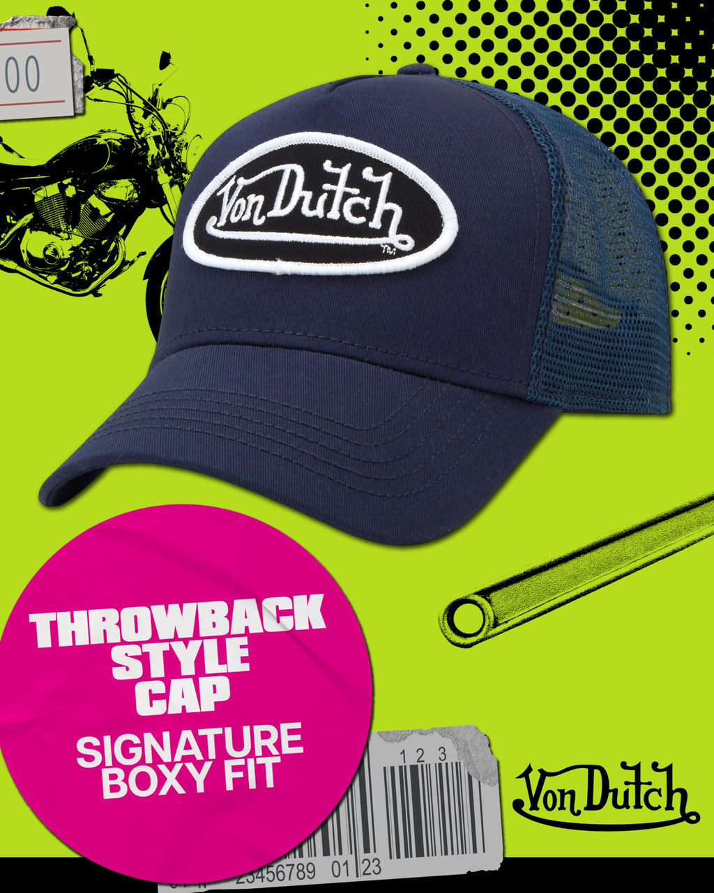 Von Dutch Unisex Trucker Hat - Curved Bill Mesh Back Retro Classic Colorblock Snapback Baseball Cap for Men and Women