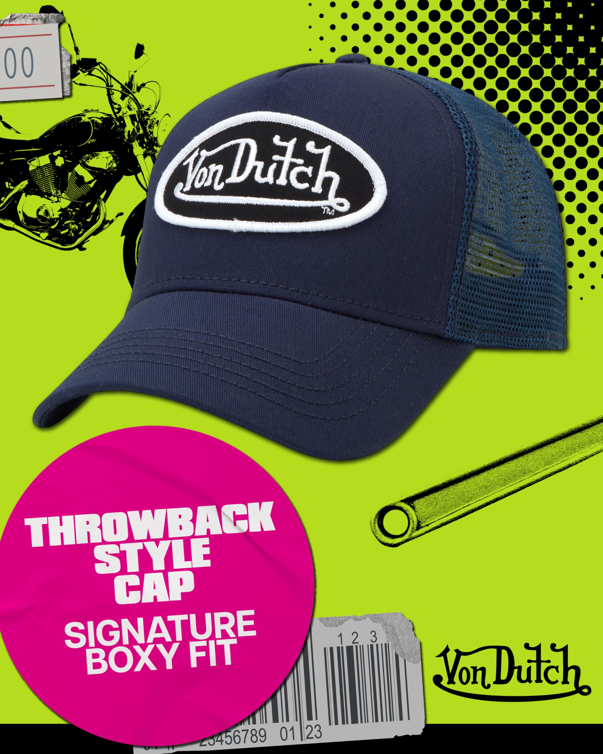 Von Dutch Unisex Trucker Hat - Curved Bill Mesh Back Retro Classic Colorblock Snapback Baseball Cap for Men and Women