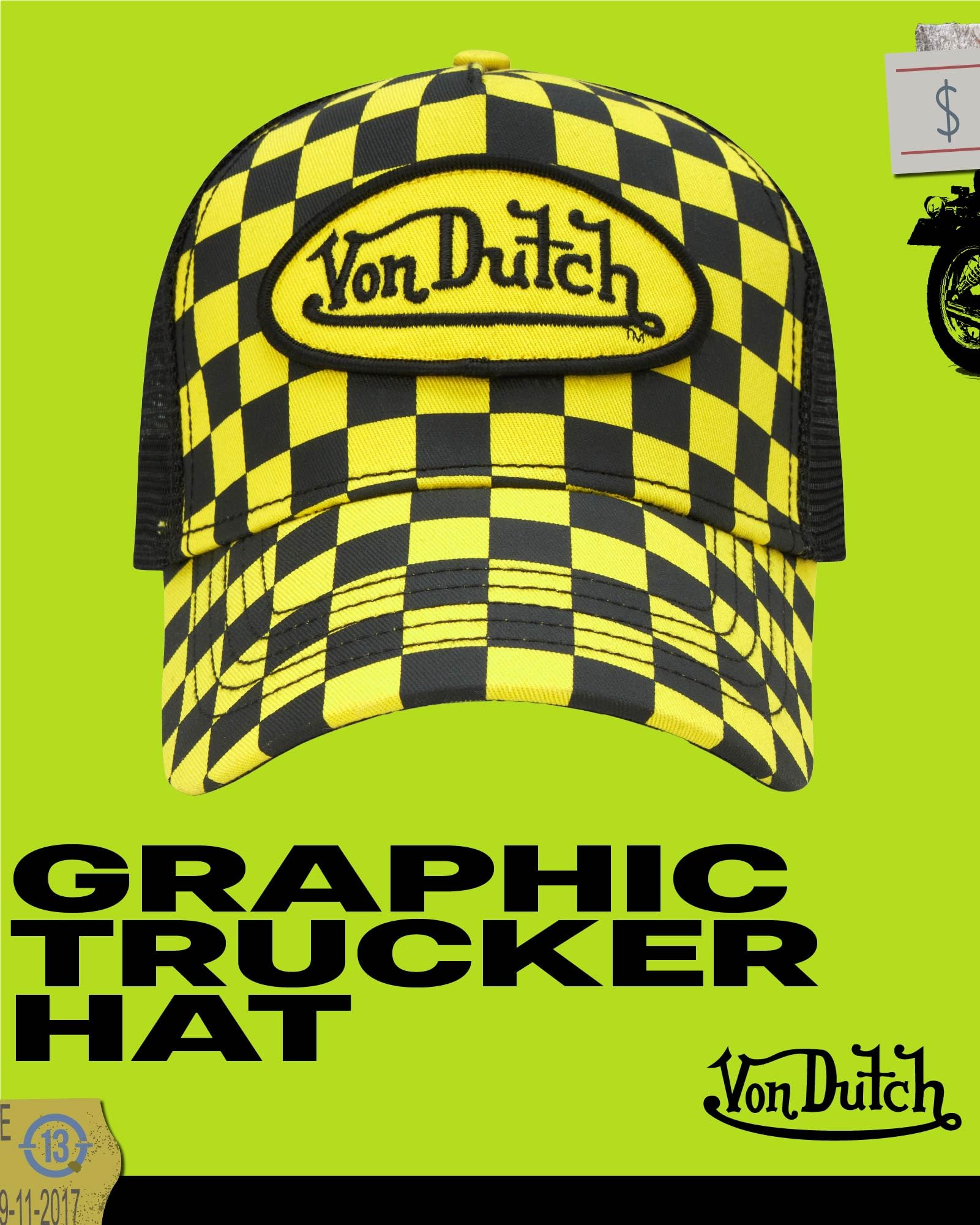 Von Dutch Monogram Trucker Cap - Retro Snapback Cap for Men and Women - Adjustable Snap Fit Panel, Mesh Rear, Curved Bill