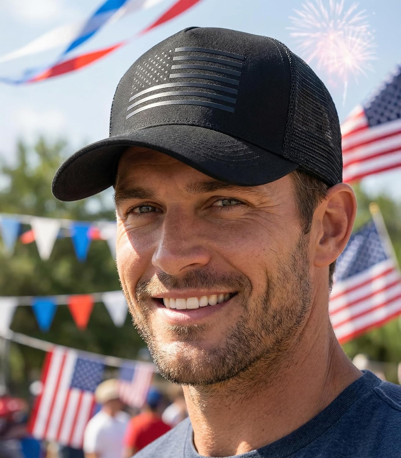 American Flag Trucker Hat,USA Hat for Men Women Snapback Baseball Cap Adjustable Breathable Mesh Side Durable Hats