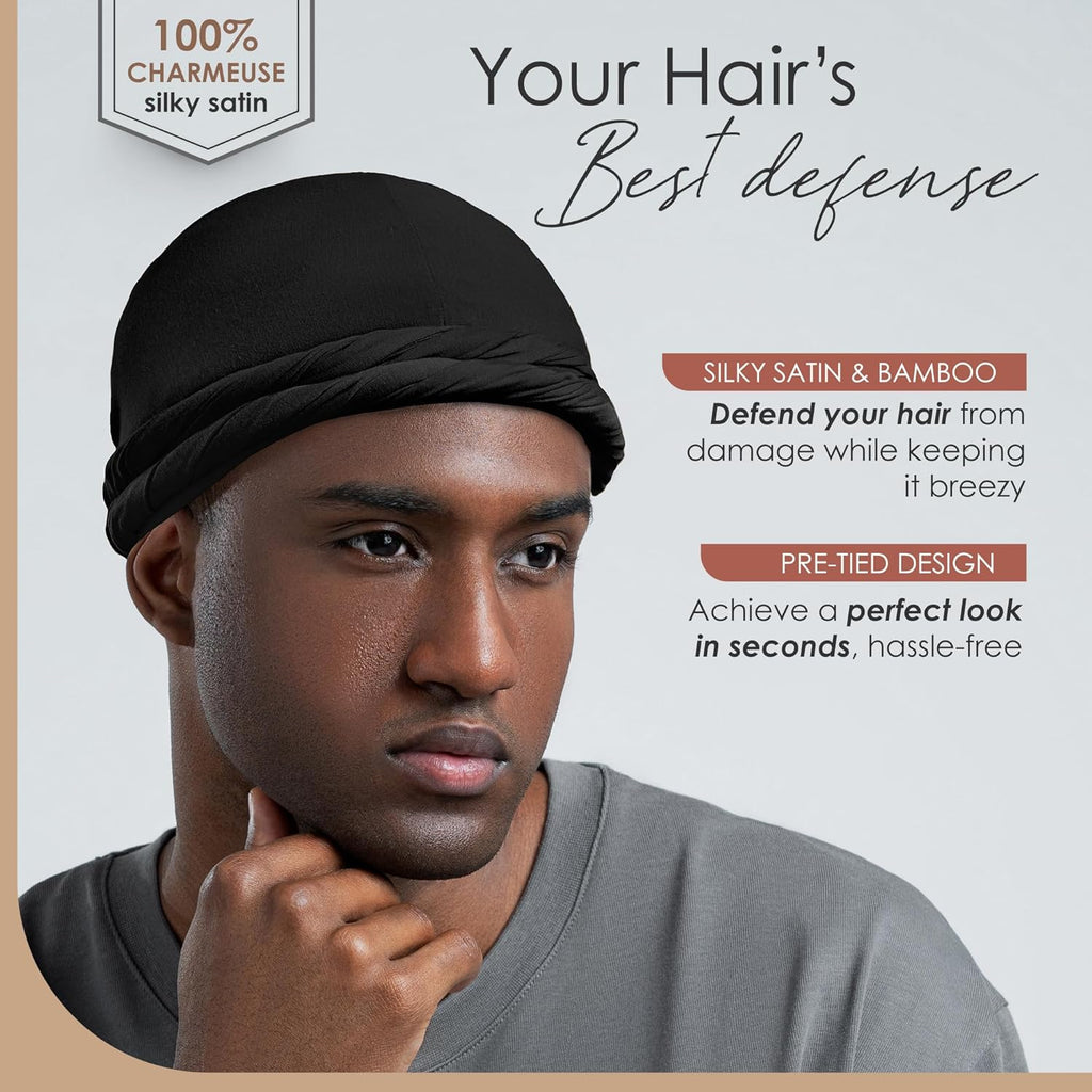 Silk Satin Lined Halo Turban Head Wrap Pre-Tied Skull Cap for Men and Women Sleeping Bonnet Hair Cover Chemo Hair Loss Hat