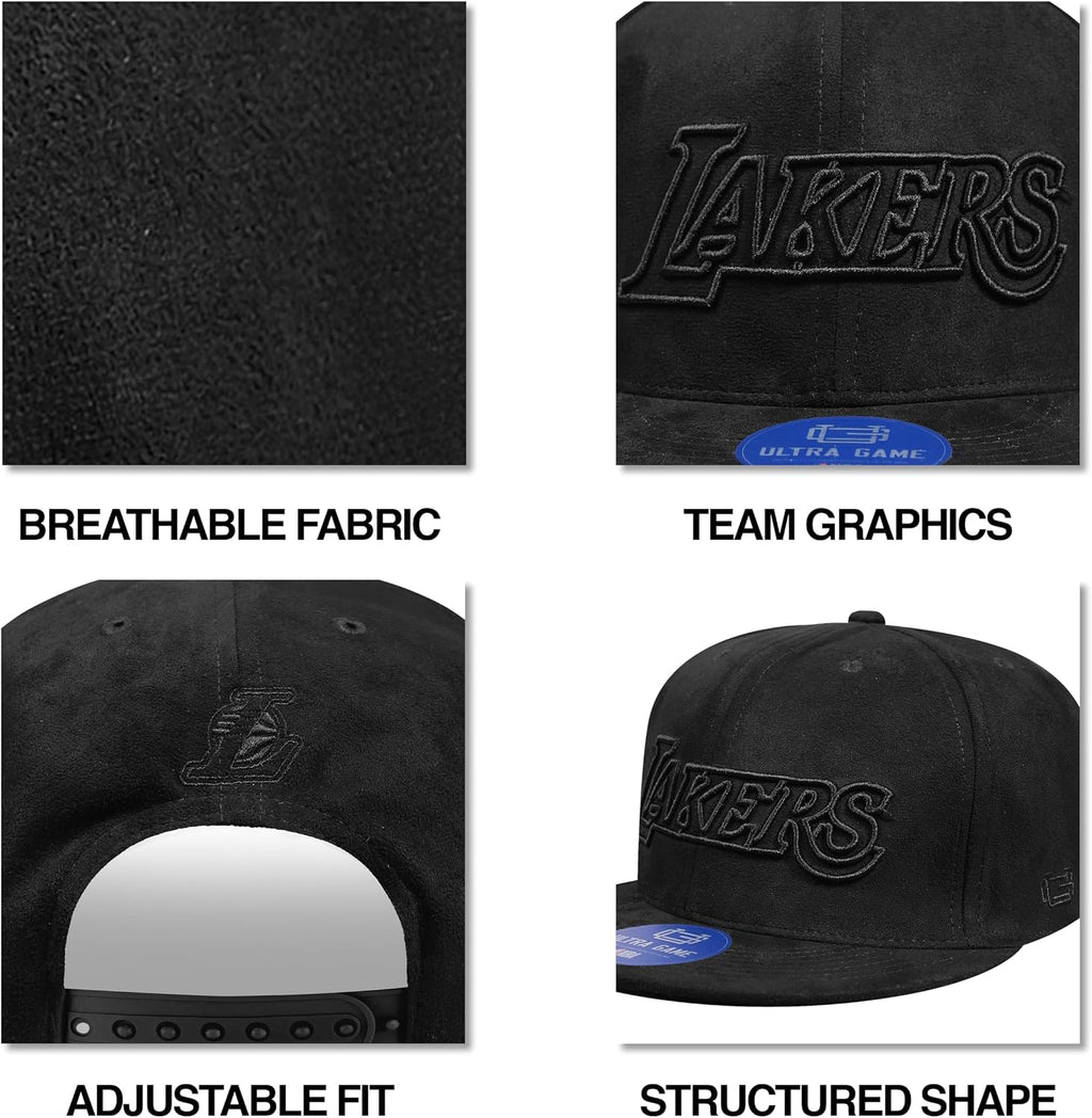 Ultra Game Mens NBA Official Suede Snap Back 3D Embroidered Team Logo Baseball Cap Hat
