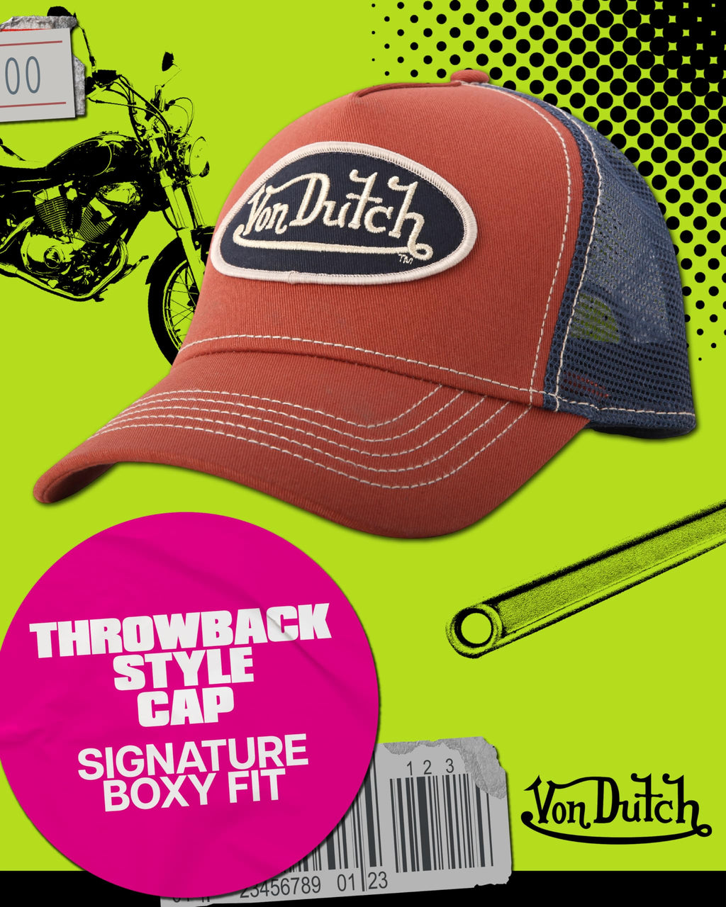Von Dutch Unisex Trucker Hat - Curved Bill Mesh Back Retro Classic Colorblock Snapback Baseball Cap for Men and Women