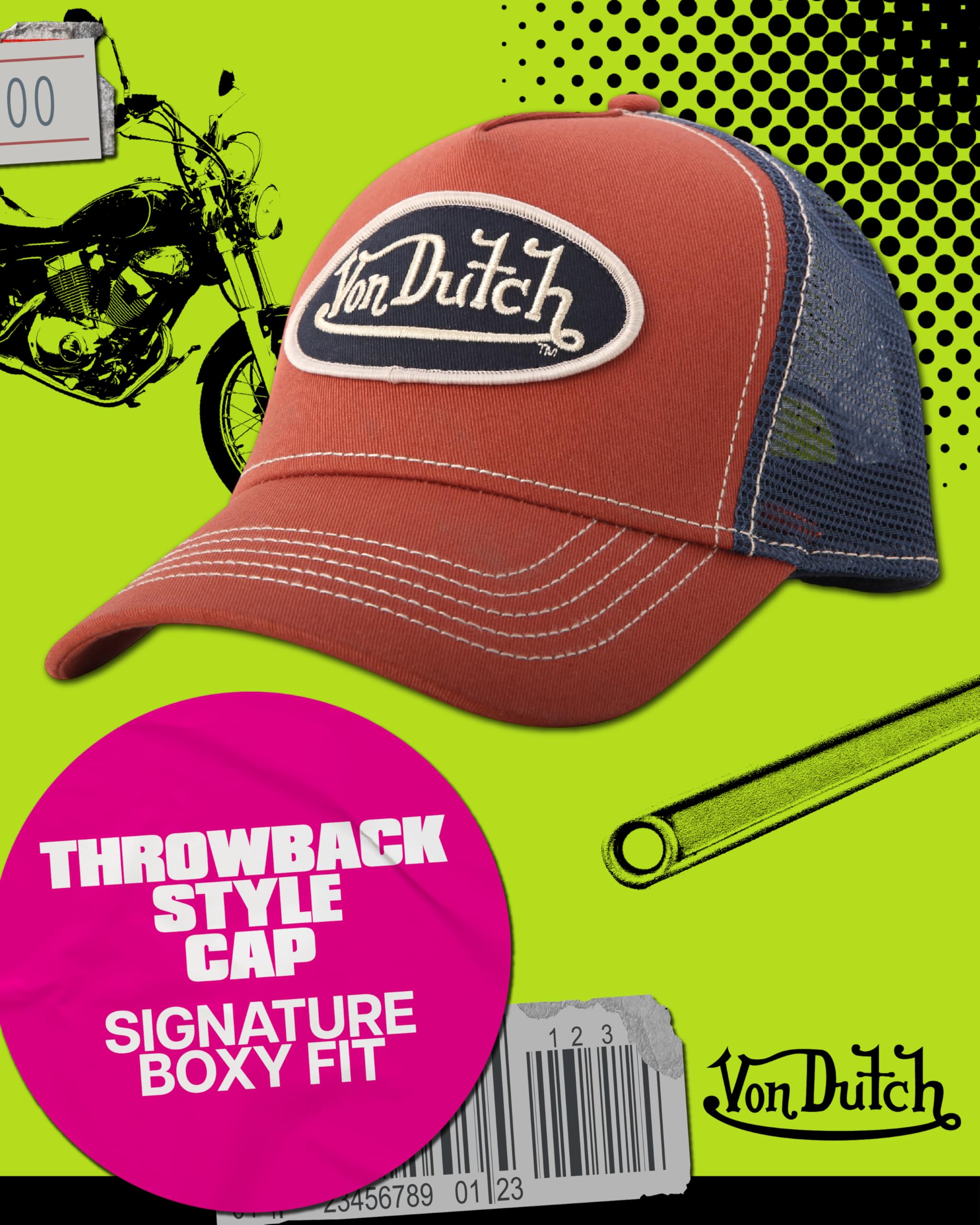 Von Dutch Unisex Trucker Hat - Curved Bill Mesh Back Retro Classic Colorblock Snapback Baseball Cap for Men and Women