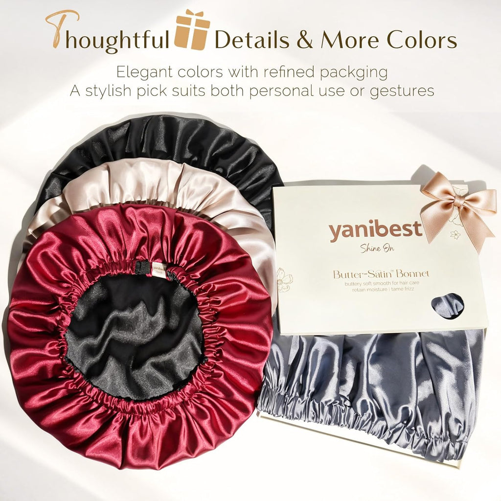 YANIBEST Silk Bonnet Satin Bonnet for Sleeping Women Men, Adjustable Double Layer Hair Bonnet for Curly Braids Reduce Frizz
