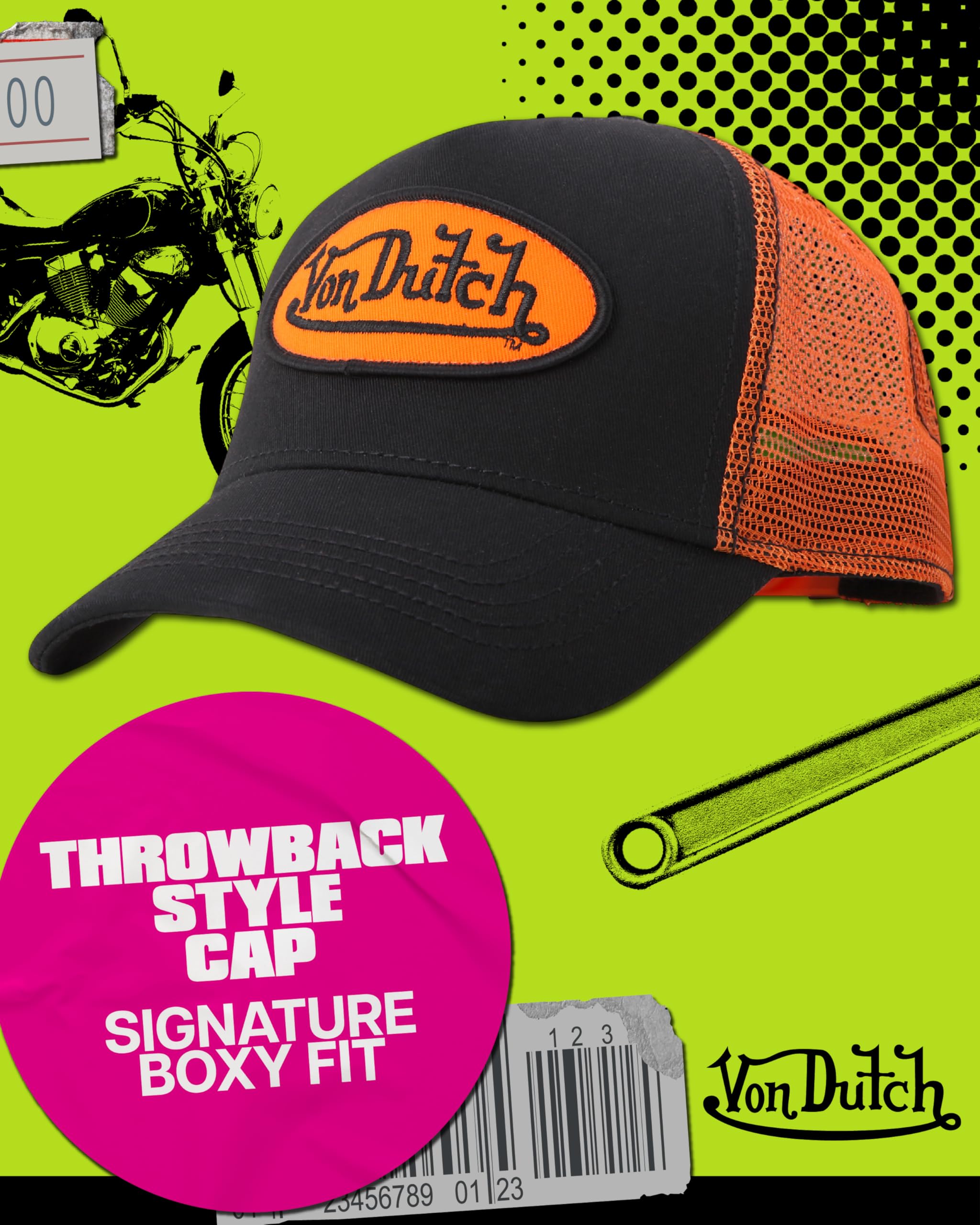 Von Dutch Unisex Trucker Hat - Curved Bill Mesh Back Retro Classic Colorblock Snapback Baseball Cap for Men and Women