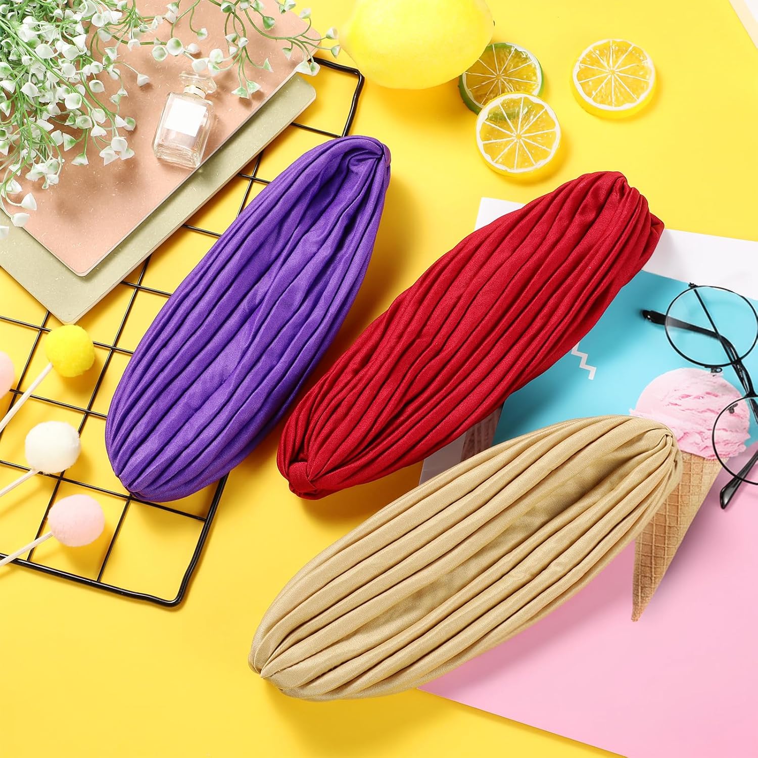 Syhood 22 Pieces Stretch Turbans Chemo Head Wrap Cancer Head Beanie Twisted Turban Cap Cover Hats for Women