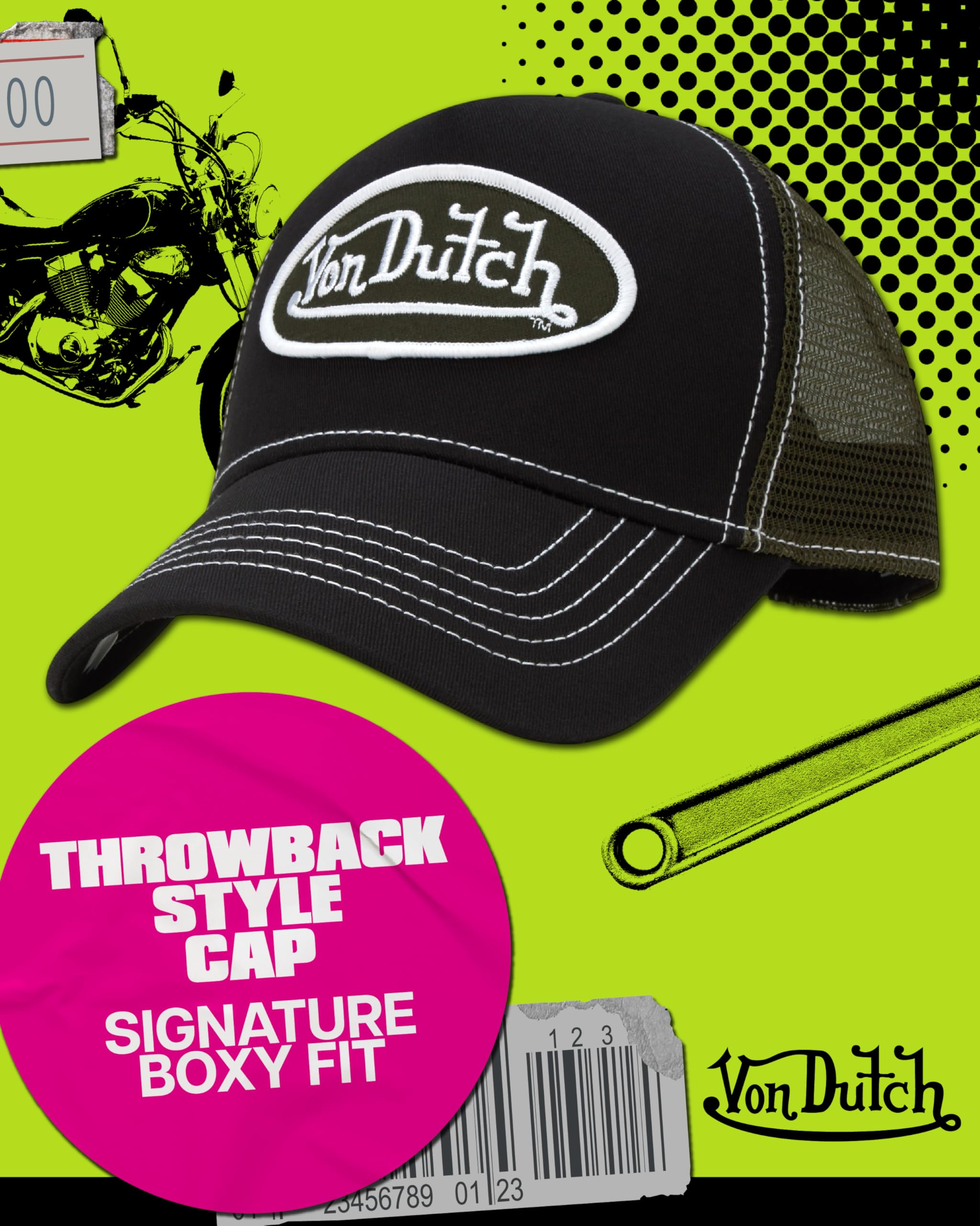 Von Dutch Unisex Trucker Hat - Curved Bill Mesh Back Retro Classic Colorblock Snapback Baseball Cap for Men and Women