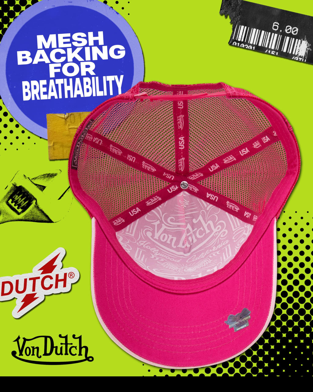 Von Dutch Unisex Trucker Hat - Curved Bill Mesh Back Retro Classic Colorblock Snapback Baseball Cap for Men and Women