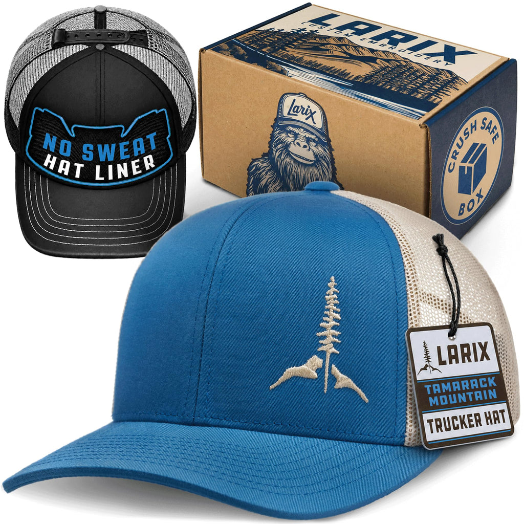 LARIX Trucker Hats - Mens Hats, Mesh Back, Snapback, Value Bundle with Hat Sweat Liner Box